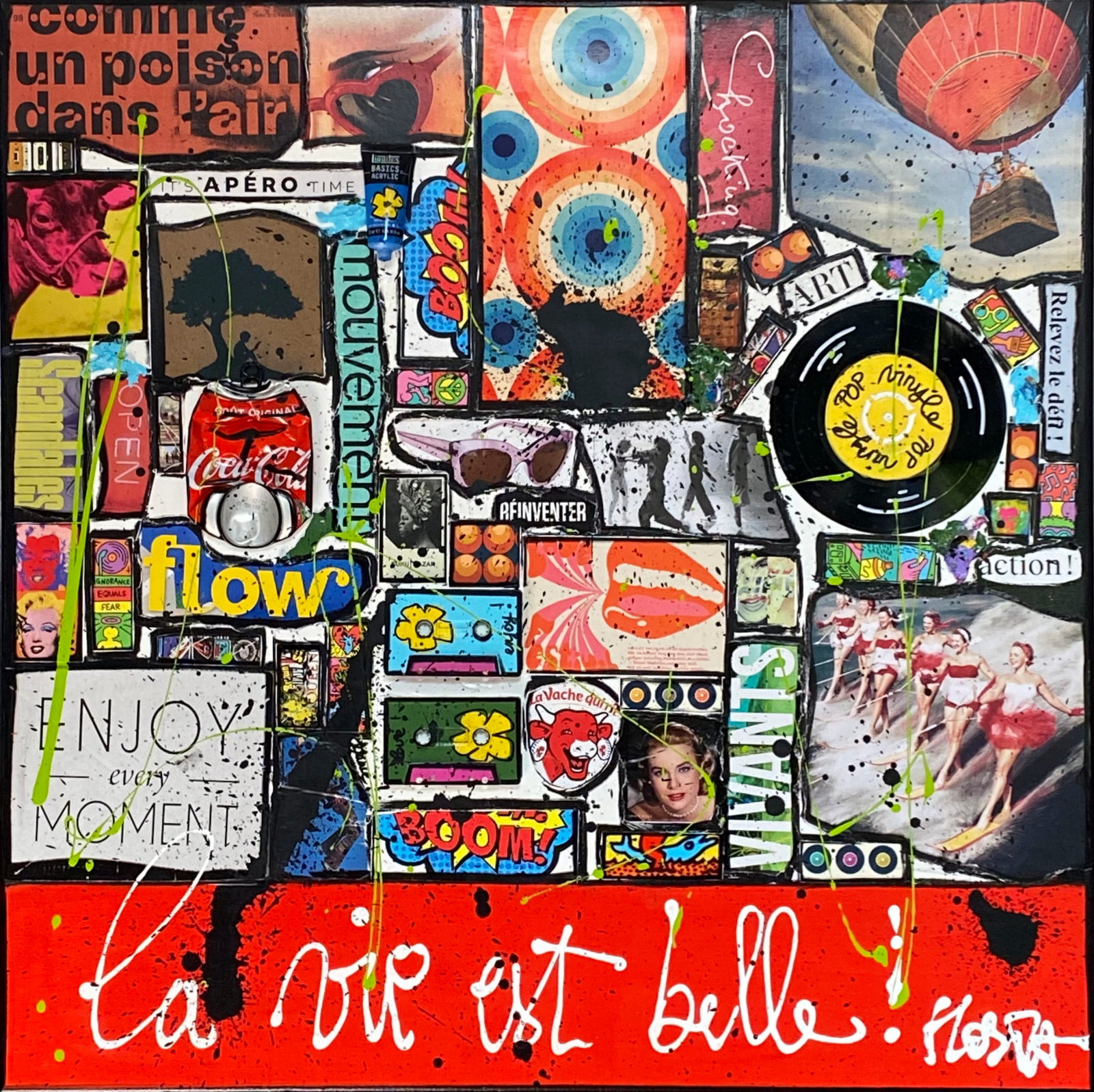 La vie est belle ! : tableau de Sophie Costa, artiste peintre collage, multicolore, la vie est belle Tableau Contemporain, La vie est belle !. Sophie Costa, artiste peintre.