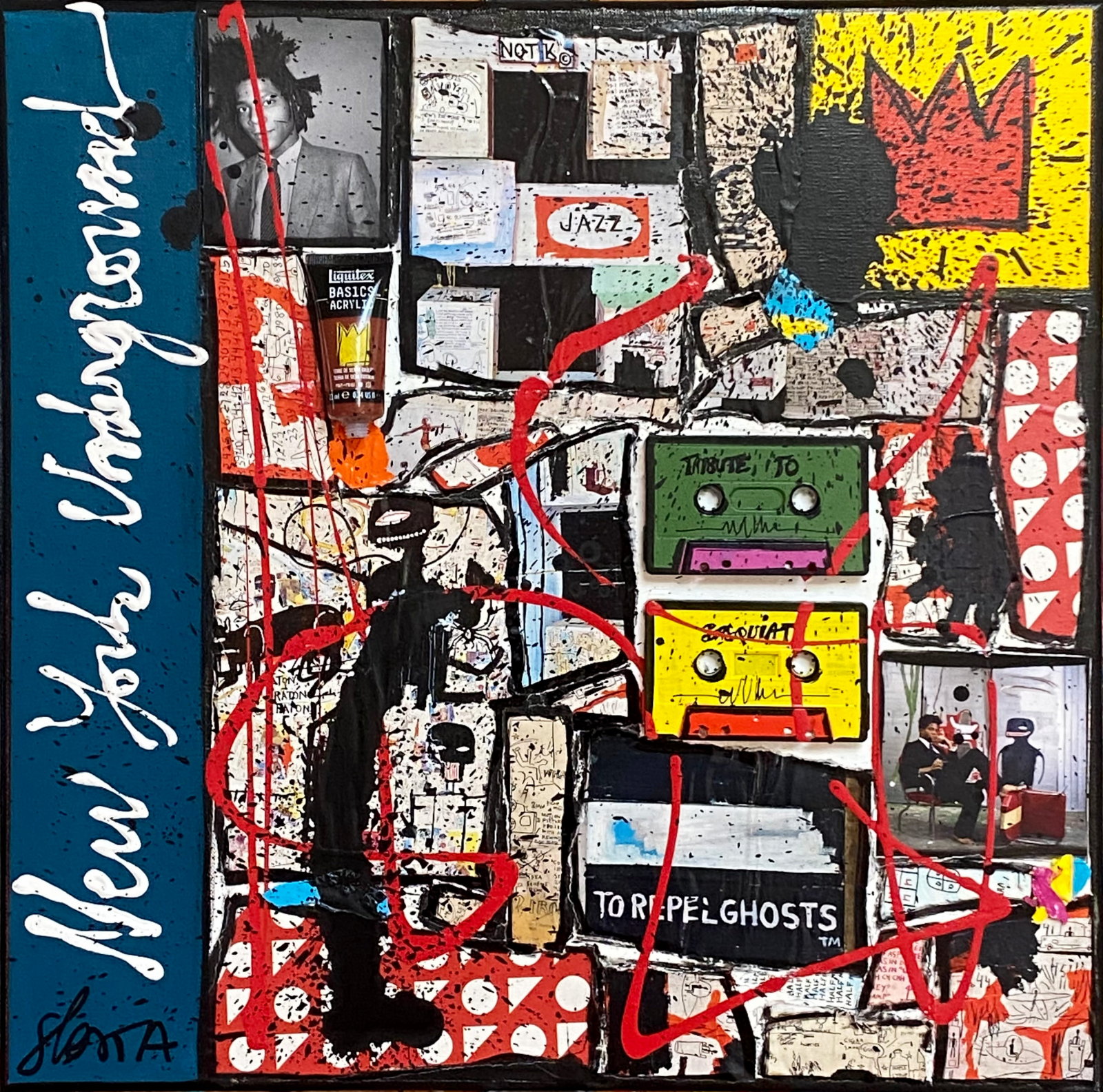 Basquiat, NY underground : tableau de Sophie Costa, artiste peintre collage, basquiat Tableau Contemporain, Basquiat, NY underground. Sophie Costa, artiste peintre.