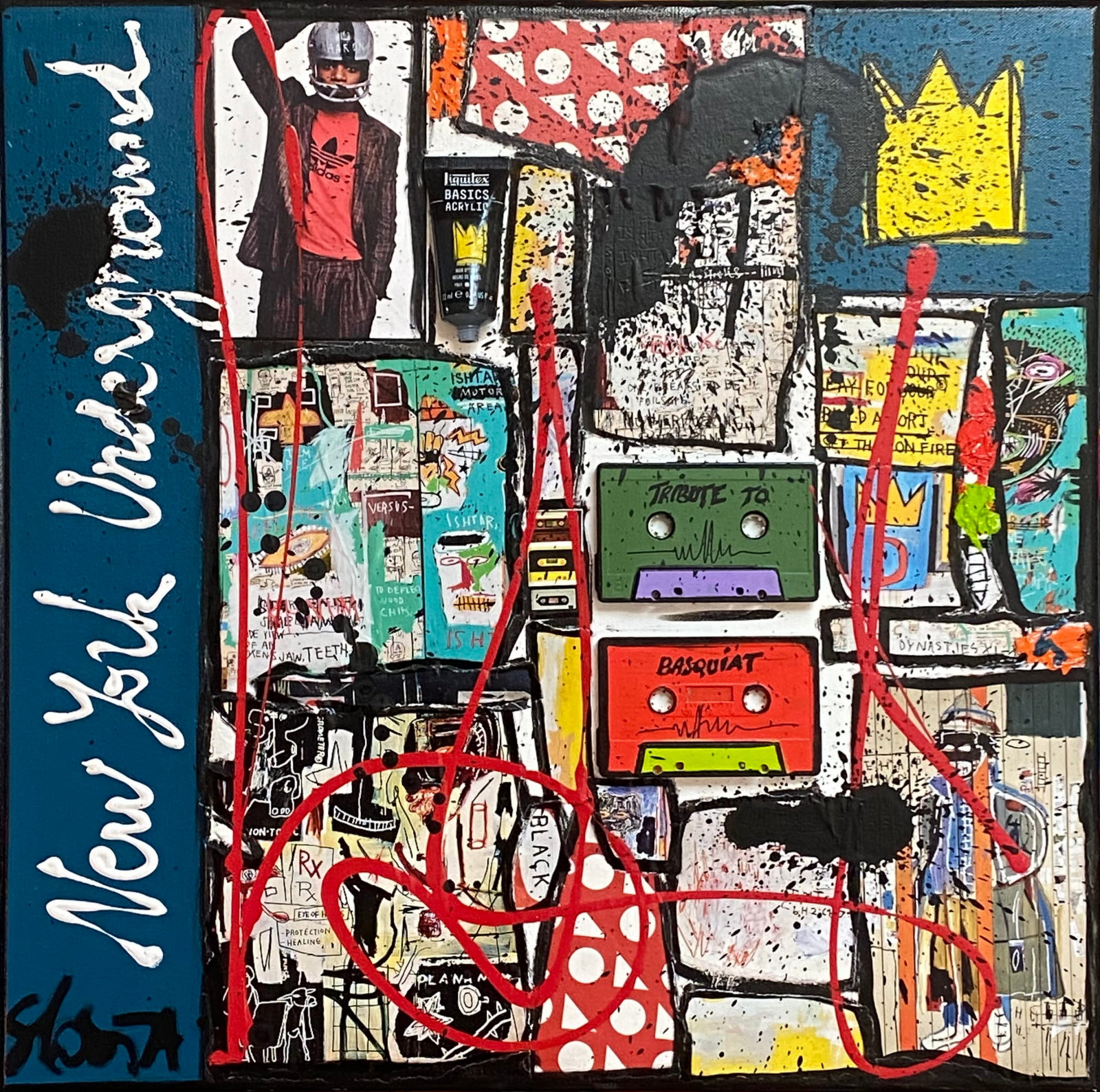 Yellow Crown : tableau de Sophie Costa, artiste peintre collage, basquiat Tableau Contemporain, Yellow Crown. Sophie Costa, artiste peintre.