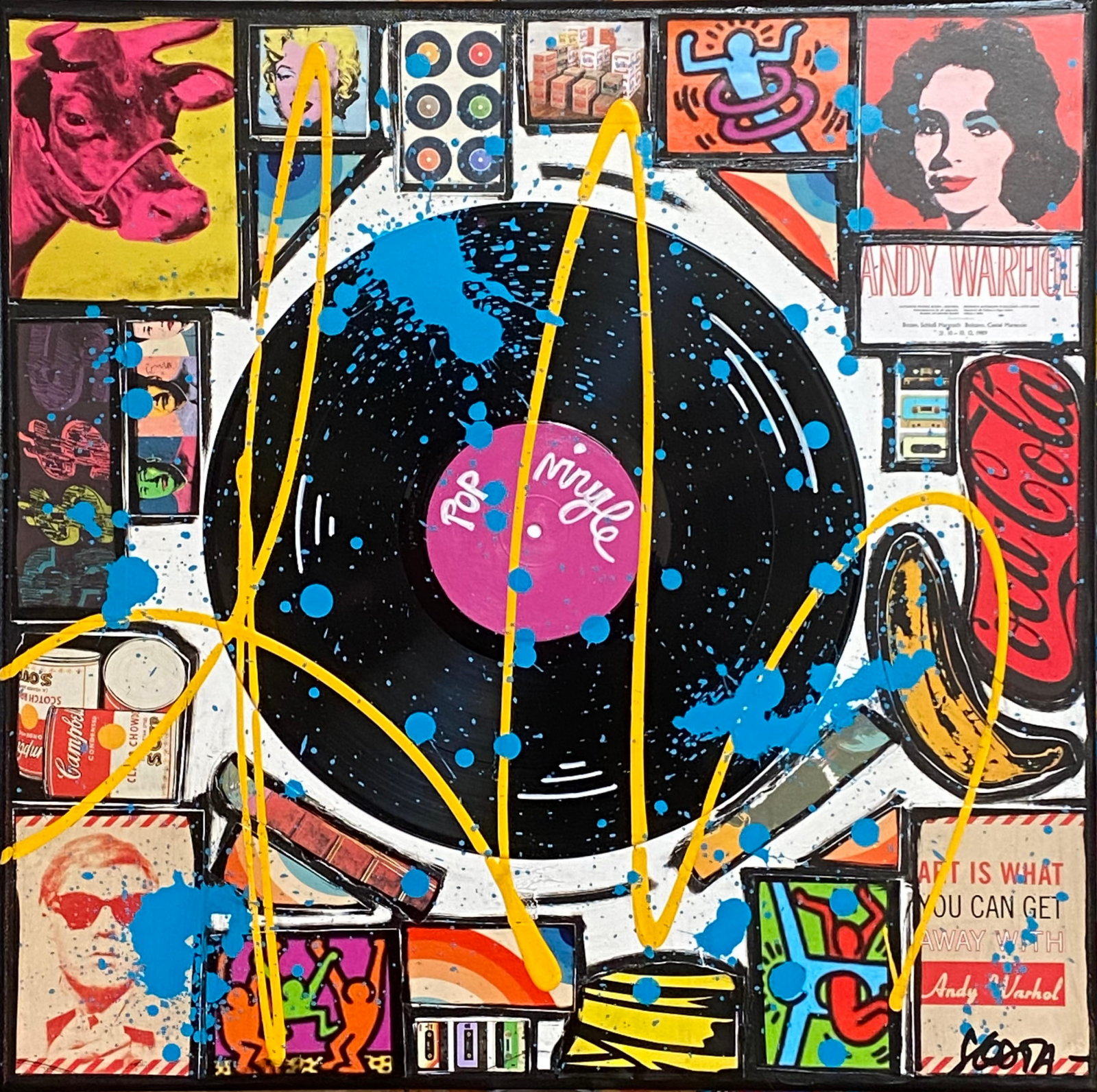 collage, pop art, vinyle Tableau Contemporain, Pop Vinyle. Sophie Costa, artiste peintre.