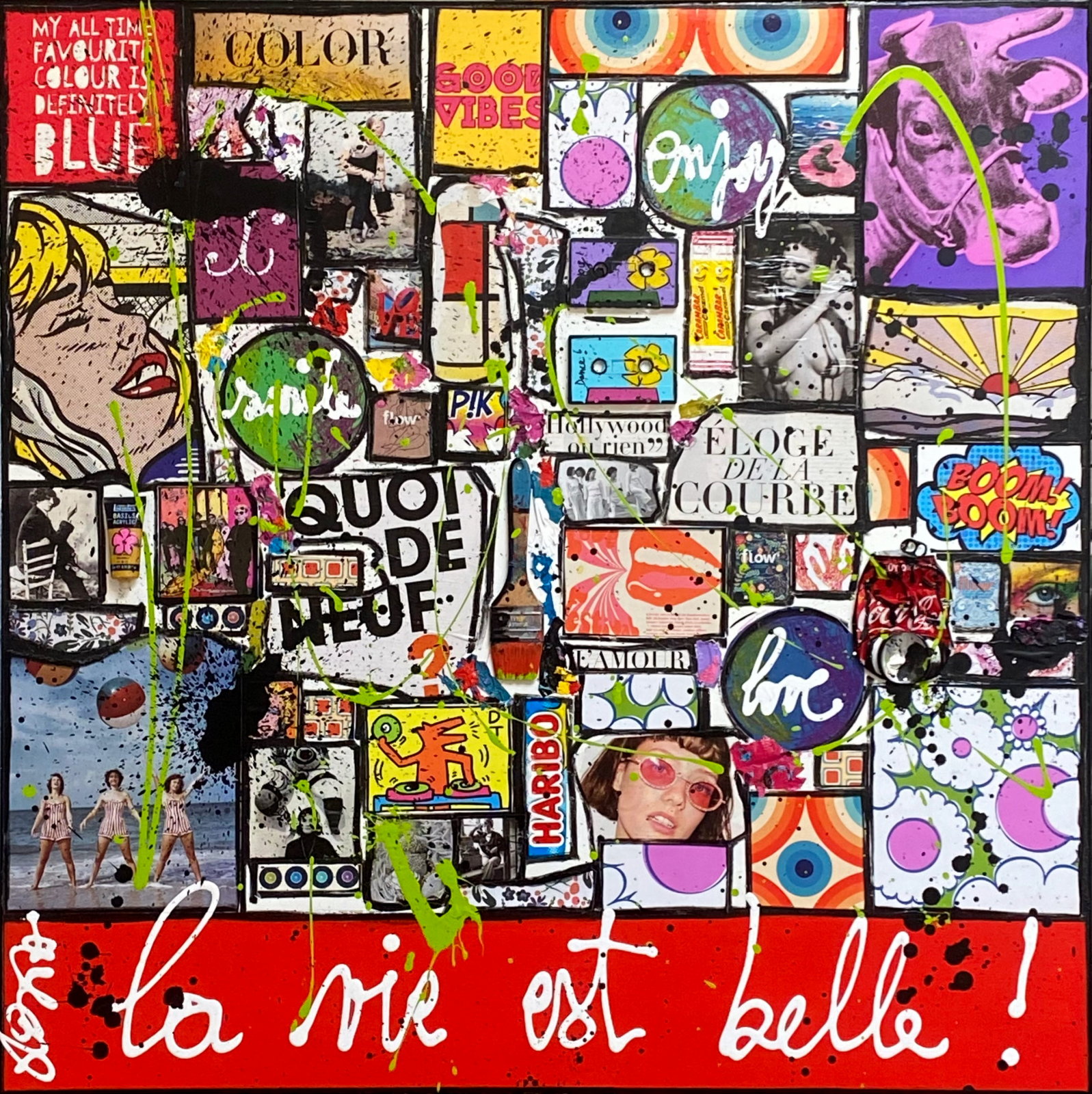 Enjoy, la vie est belle ! : tableau de Sophie Costa, artiste peintre collage, multicolore, la vie est belle Tableau Contemporain, Enjoy, la vie est belle !. Sophie Costa, artiste peintre.