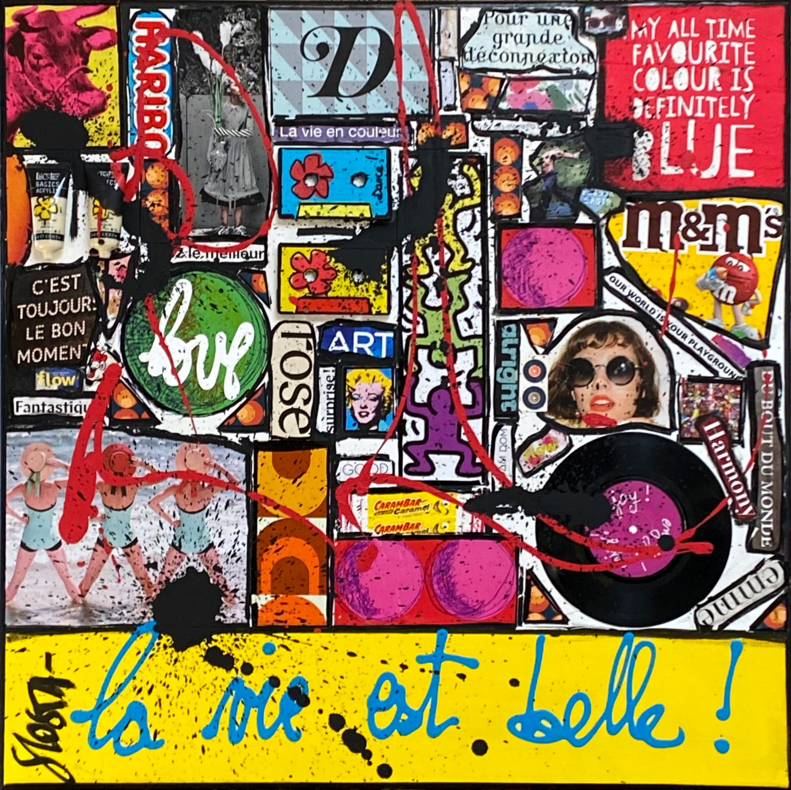 collage, la vie est belle, enjoy Tableau Contemporain, Love, la vie est belle !. Sophie Costa, artiste peintre.