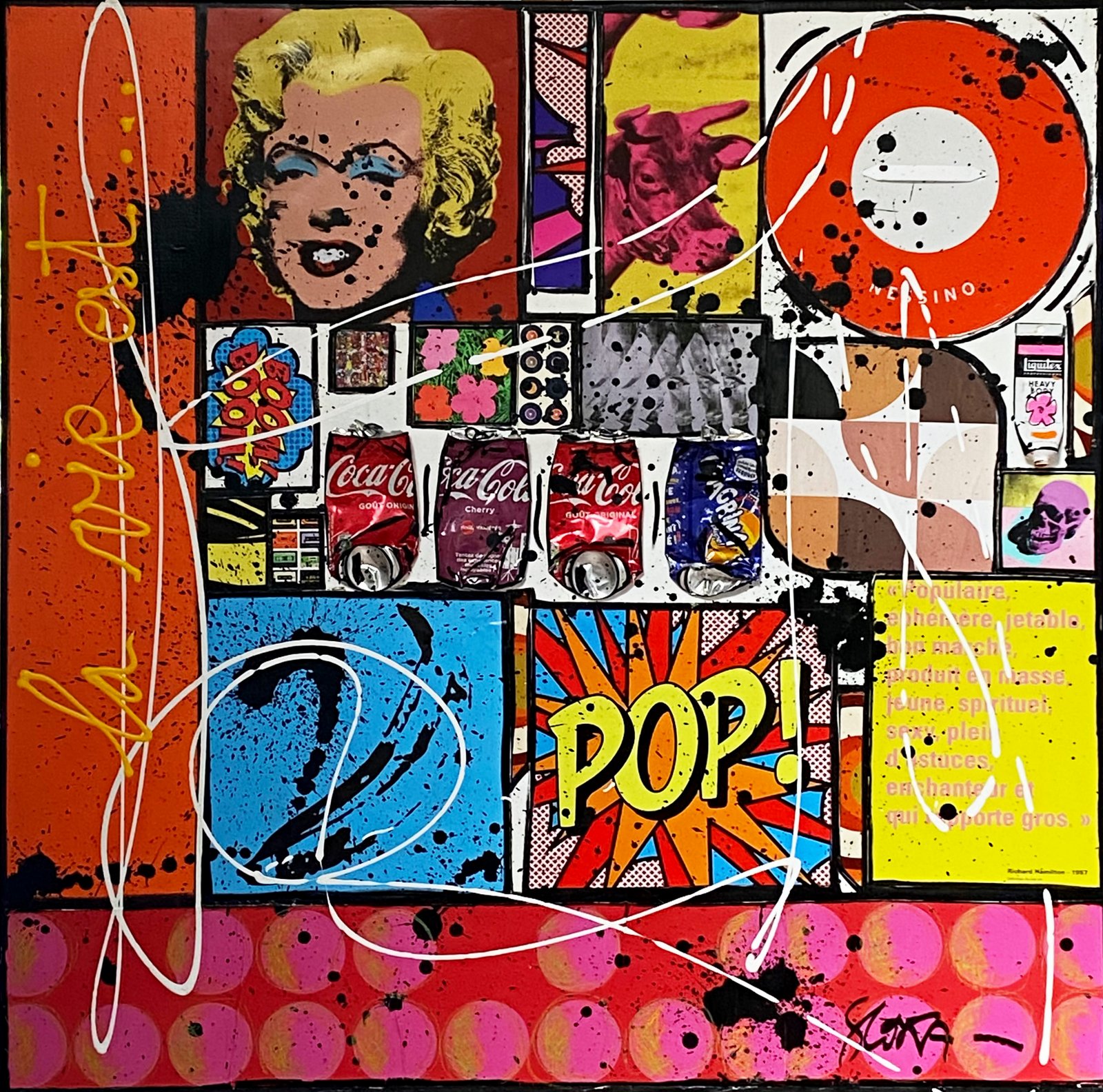 pop, collage Tableau Contemporain, La vie est ... POP !. Sophie Costa, artiste peintre.
