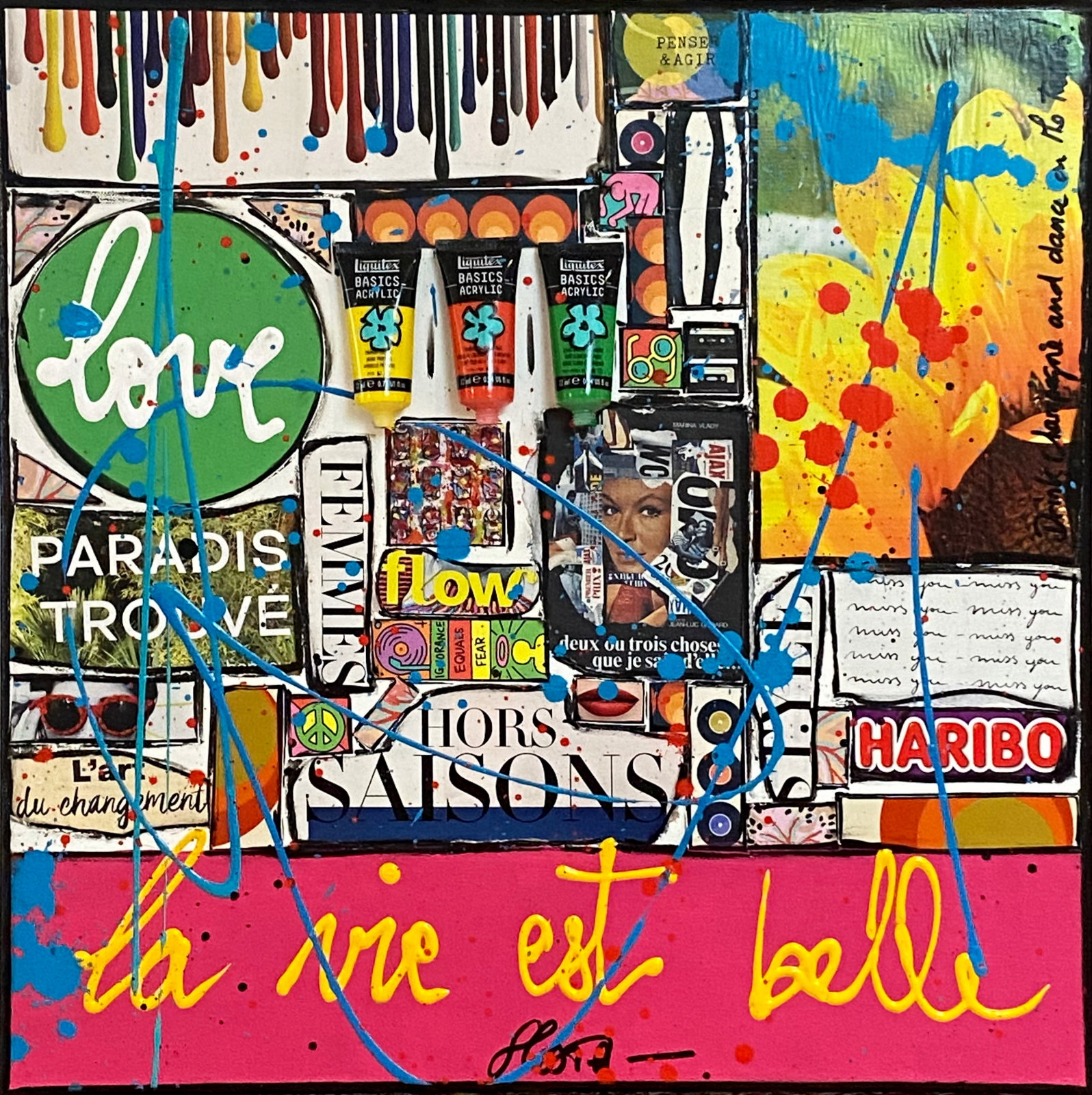 love, la vie est belle ! : tableau de Sophie Costa, artiste peintre la vie est belle , collage Tableau Contemporain, love, la vie est belle !. Sophie Costa, artiste peintre.
