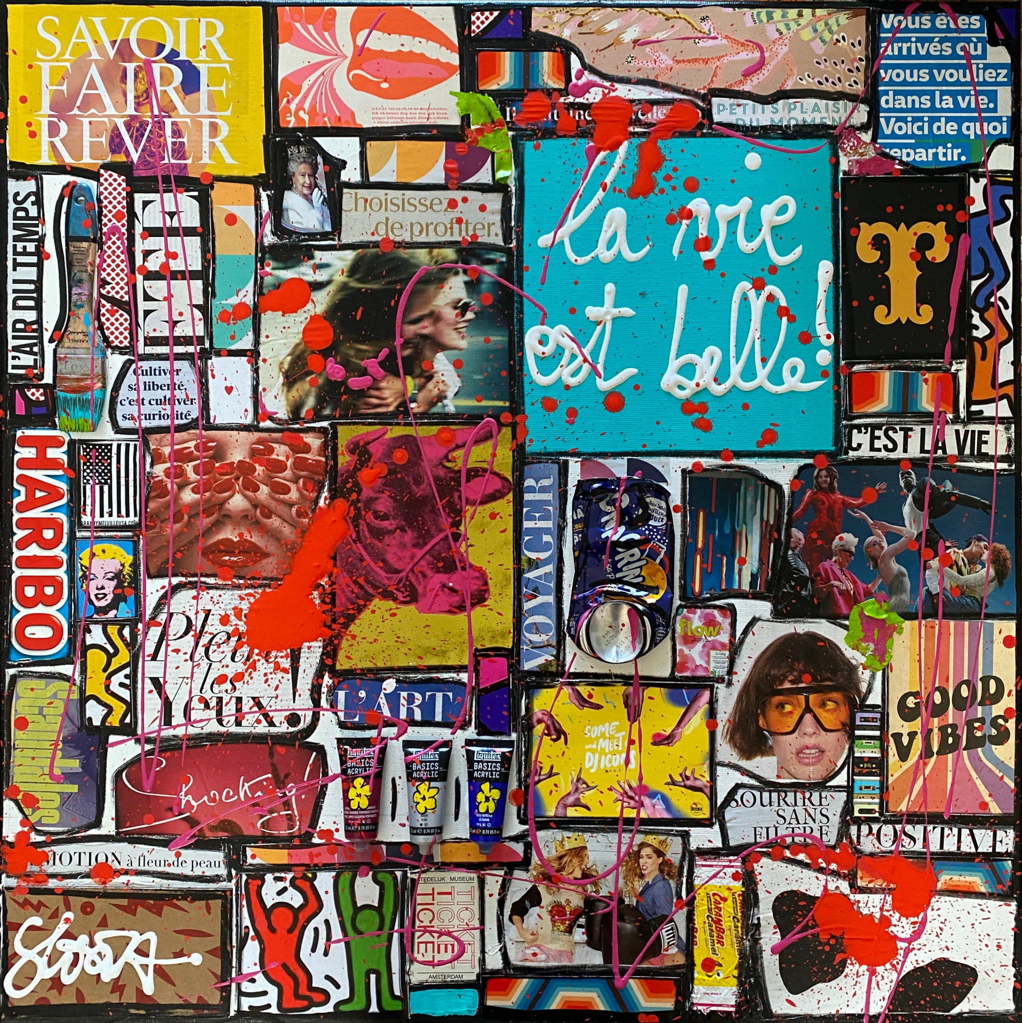 collage, multicolore, la vie est belle Tableau Contemporain, La vie est belle . Sophie Costa, artiste peintre.