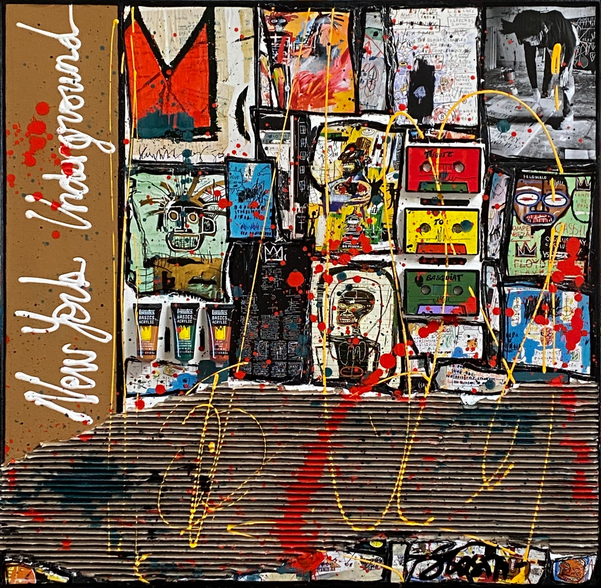 BASQUIAT (red crown) : tableau de Sophie Costa, artiste peintre collage, multicolore, basquiat Tableau Contemporain, BASQUIAT (red crown). Sophie Costa, artiste peintre.