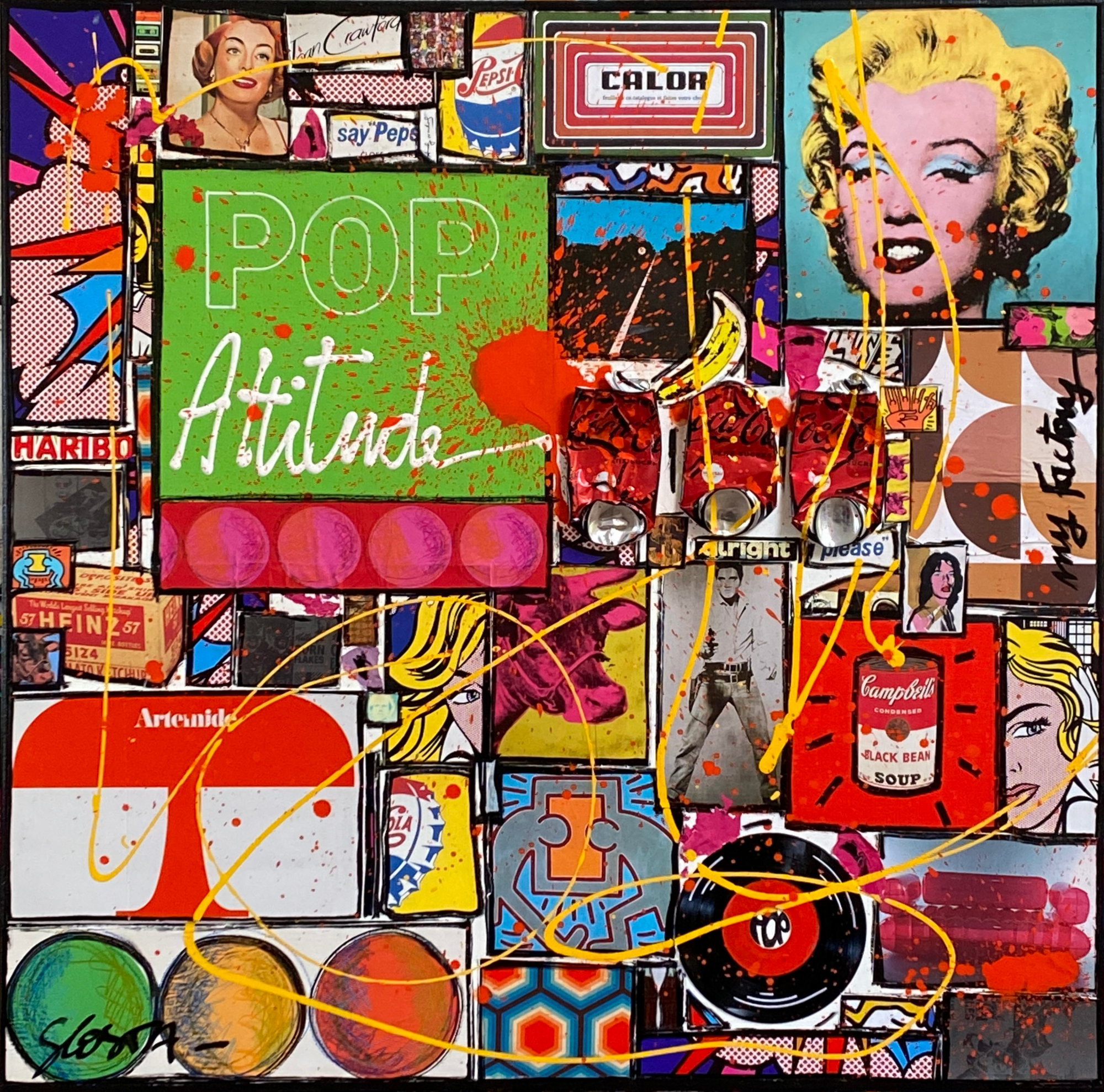 POP Attitude : tableau de Sophie Costa, artiste peintre collage, pop art, multicolore Tableau Contemporain, POP Attitude. Sophie Costa, artiste peintre.