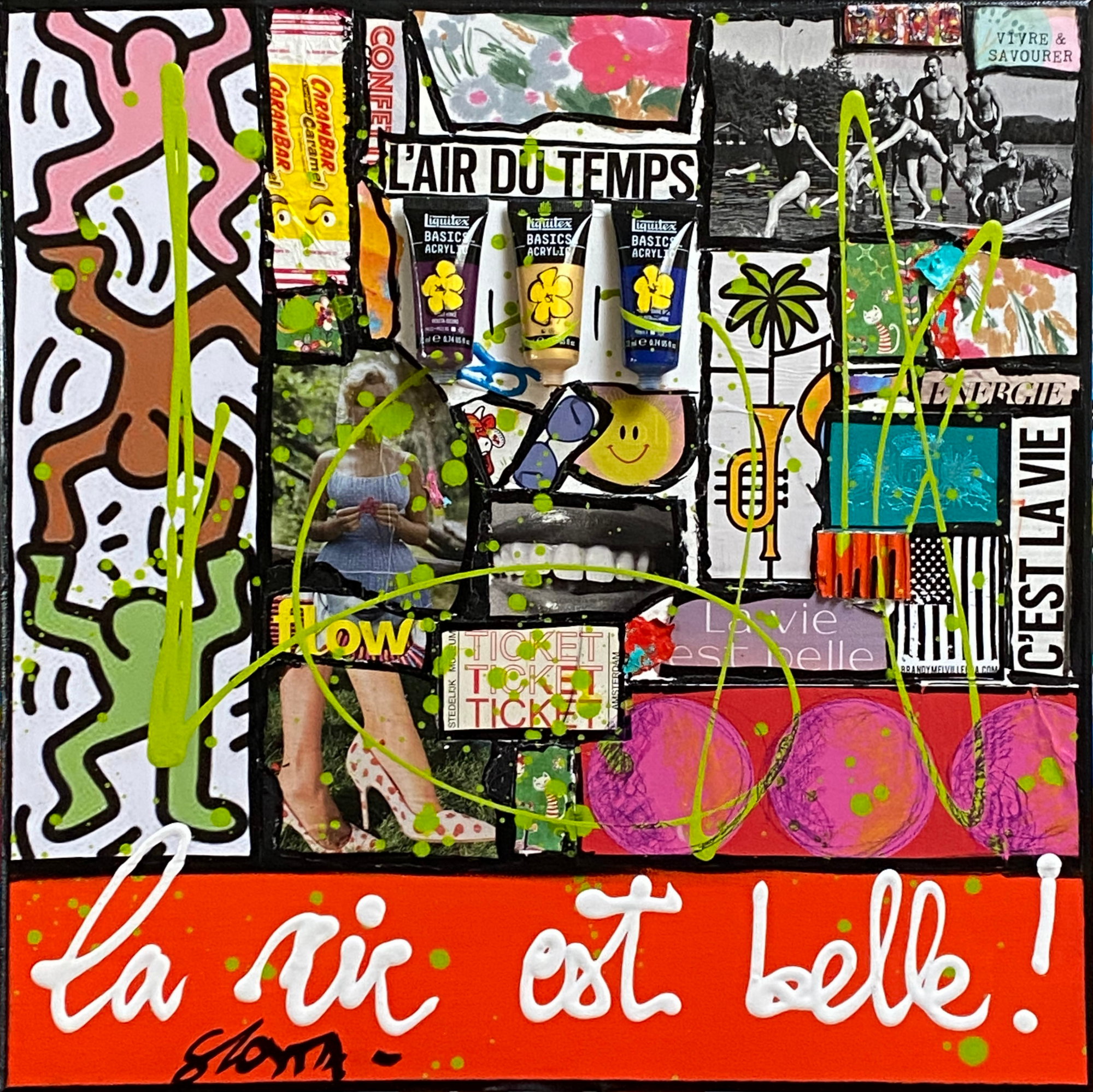La vie est belle ! : tableau de Sophie Costa, artiste peintre collage, la vie est belle, multicolore Tableau Contemporain, La vie est belle !. Sophie Costa, artiste peintre.