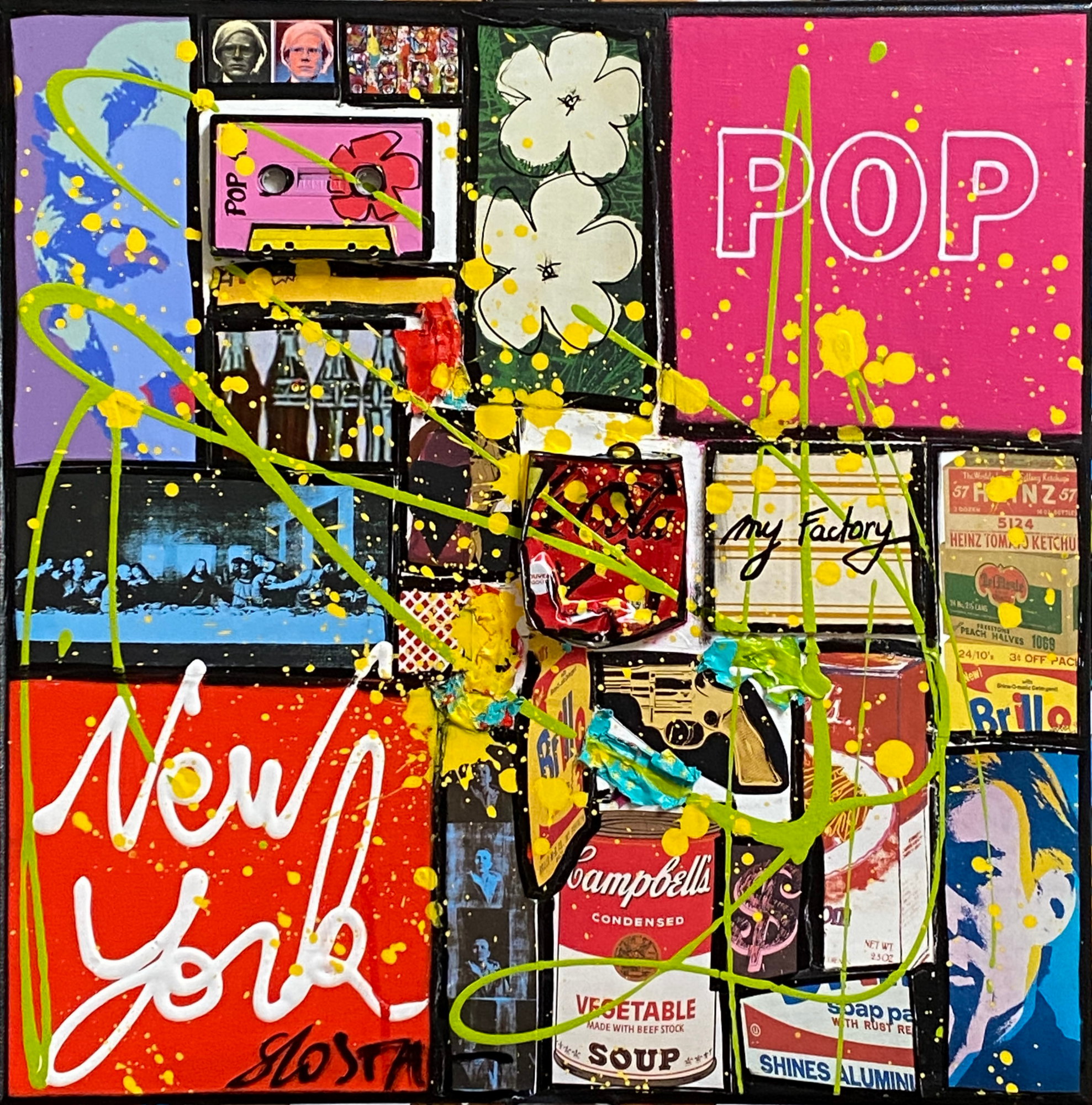 collage, pop art, multicolore Tableau Contemporain, POP NY (Marylin ). Sophie Costa, artiste peintre.