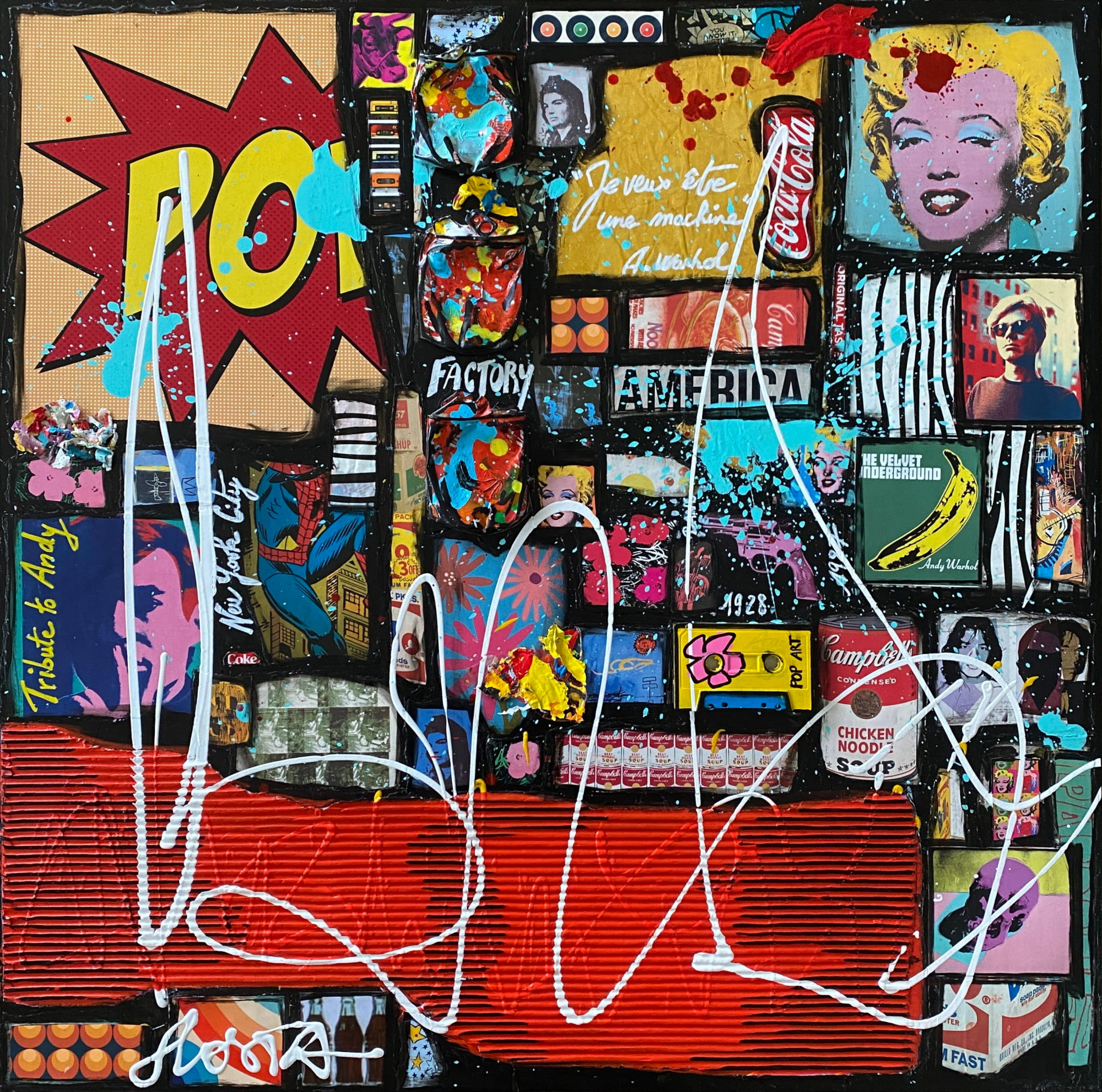 POW : tableau de Sophie Costa, artiste peintre collage, pop art Tableau Contemporain, POW. Sophie Costa, artiste peintre.