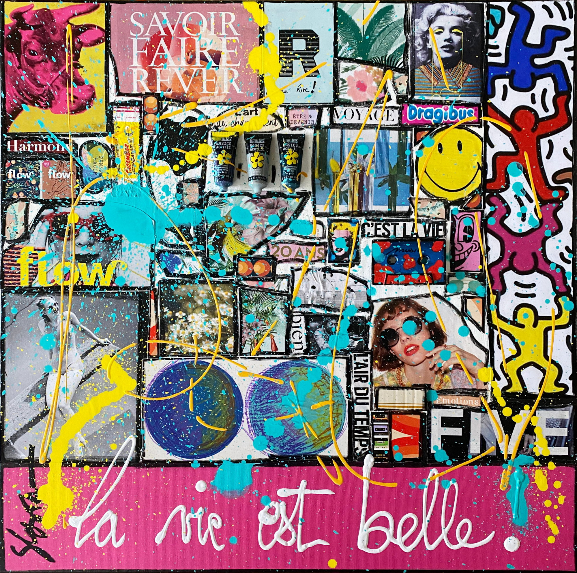 La vie est belle ! : tableau de Sophie Costa, artiste peintre collage, multicolore, la vie est belle Tableau Contemporain, La vie est belle !. Sophie Costa, artiste peintre.