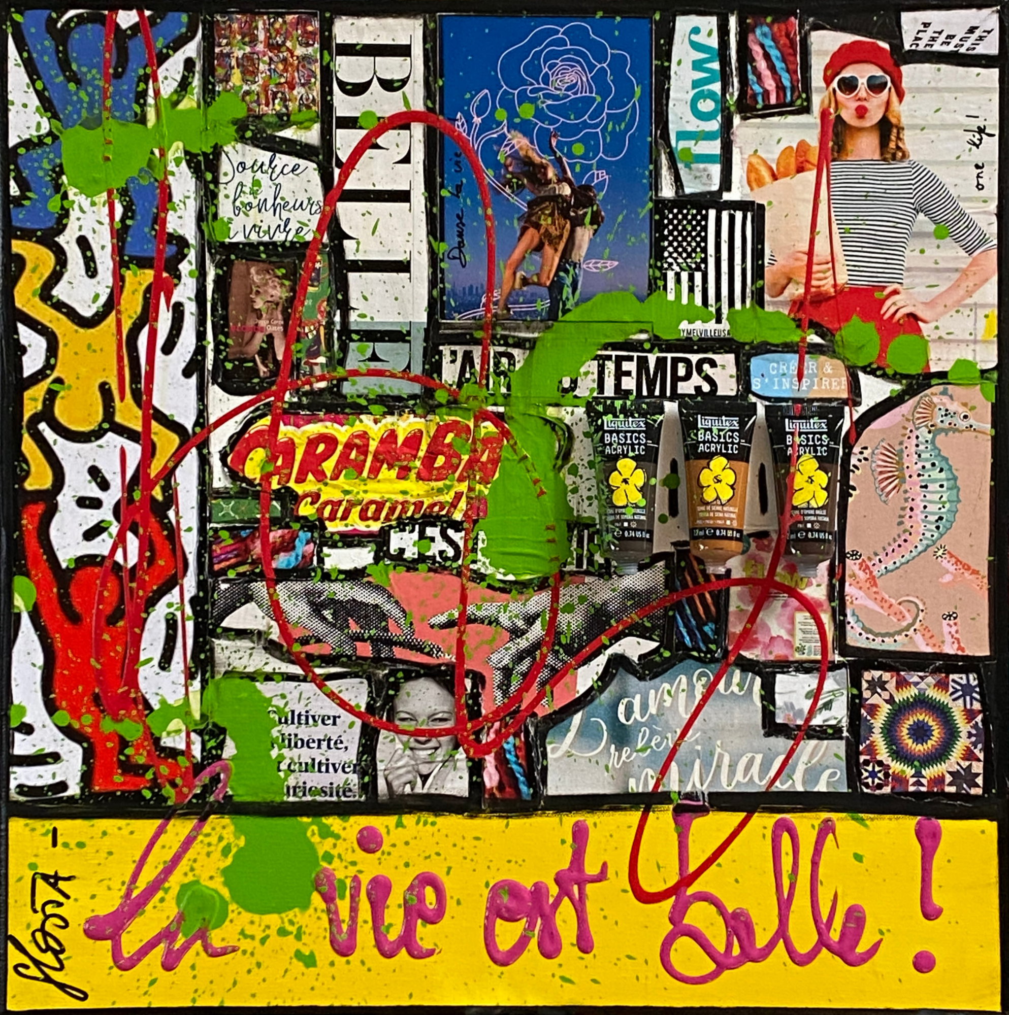 La vie est belle ! : tableau de Sophie Costa, artiste peintre collage, la vie est belle Tableau Contemporain, La vie est belle !. Sophie Costa, artiste peintre.