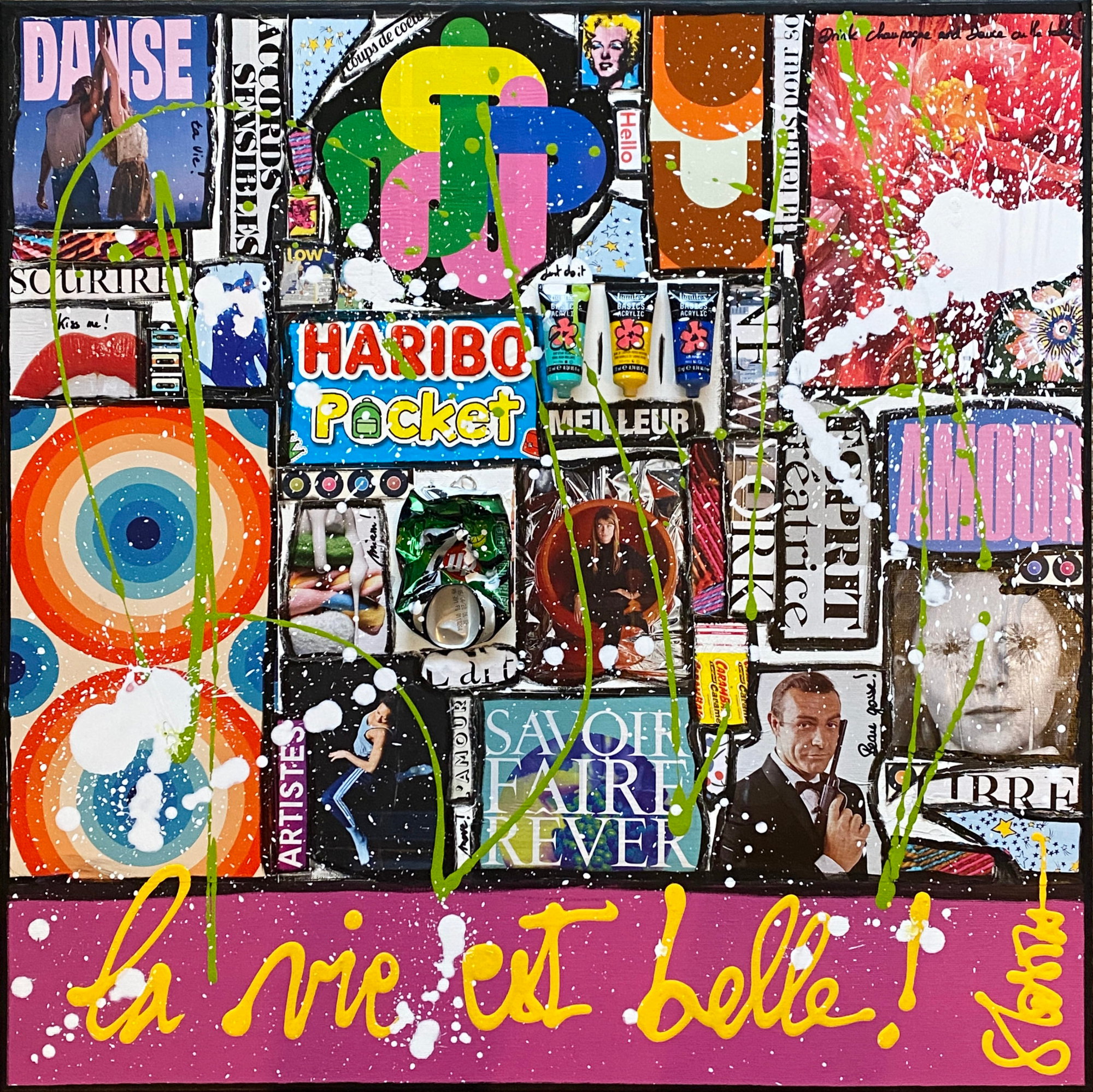 La vie est belle ! : tableau de Sophie Costa, artiste peintre collage, la vie est belle Tableau Contemporain, La vie est belle !. Sophie Costa, artiste peintre.