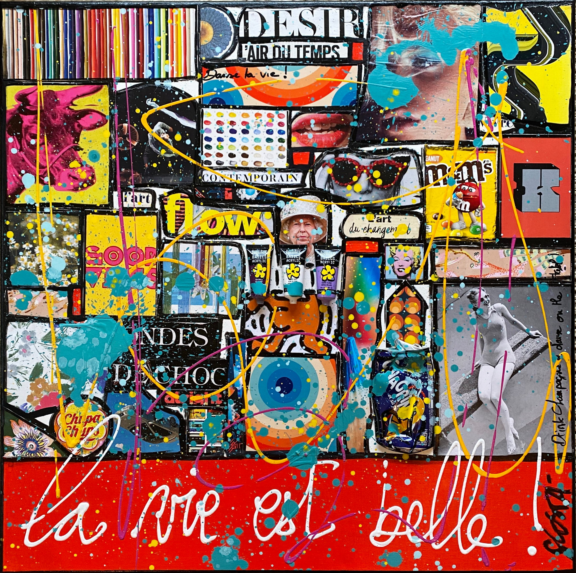 La vie est belle ! : tableau de Sophie Costa, artiste peintre collage, la vie est belle Tableau Contemporain, La vie est belle !. Sophie Costa, artiste peintre.