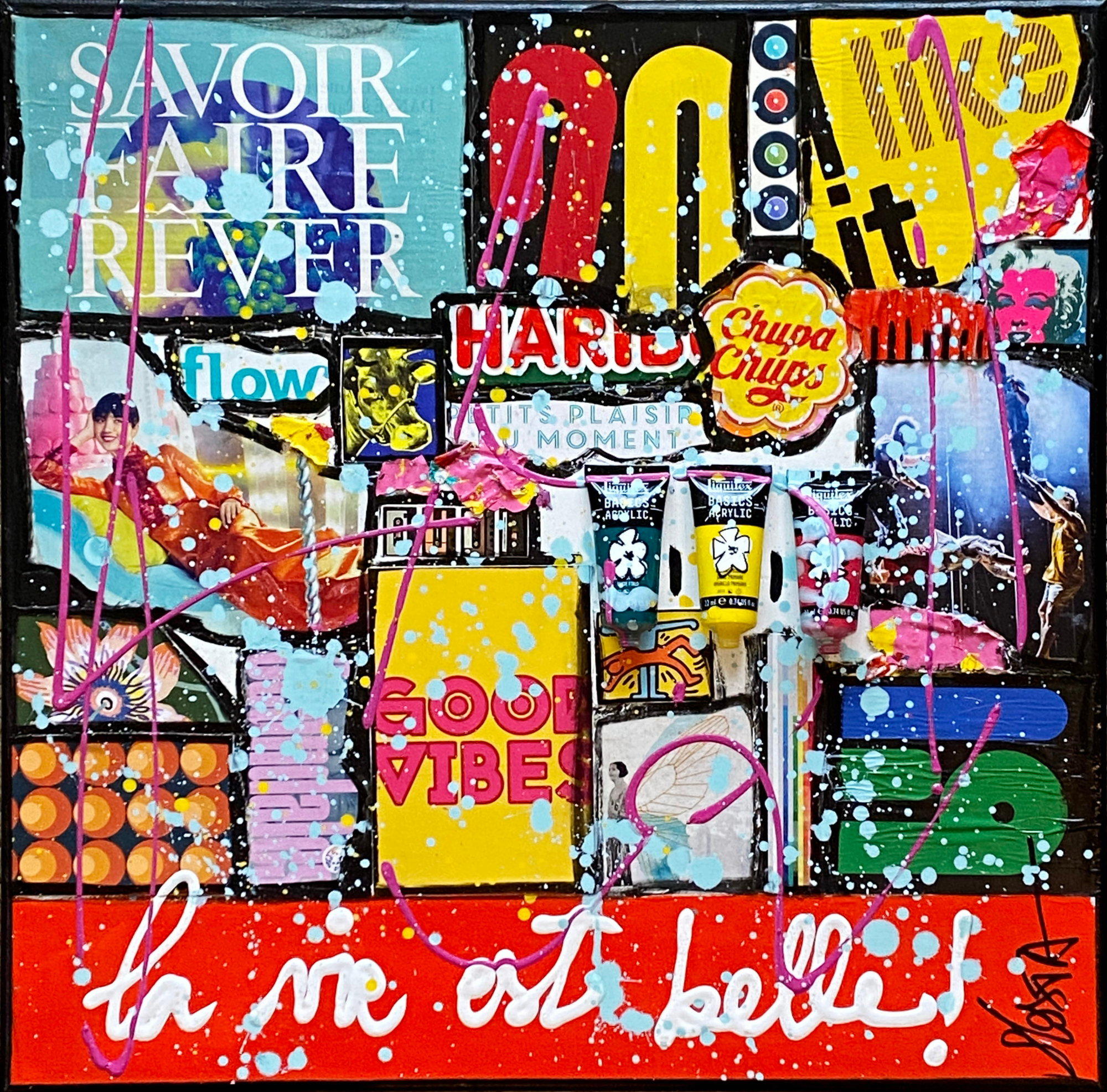 La vie est belle ! : tableau de Sophie Costa, artiste peintre collage, multicolore, la vie est belle Tableau Contemporain, La vie est belle !. Sophie Costa, artiste peintre.