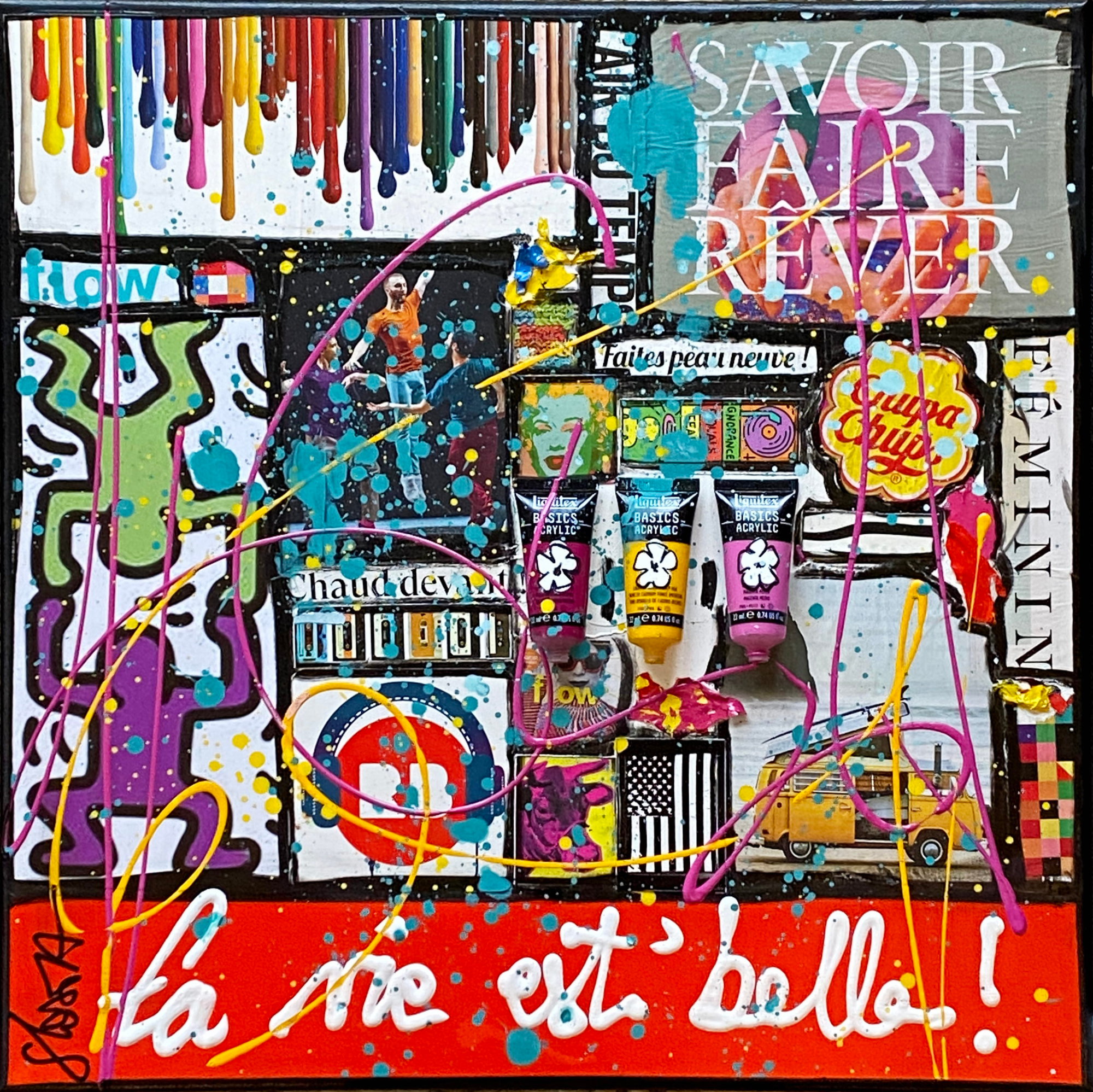 collage, multicolore, la vie est belle Tableau Contemporain, La vie est belle !. Sophie Costa, artiste peintre.