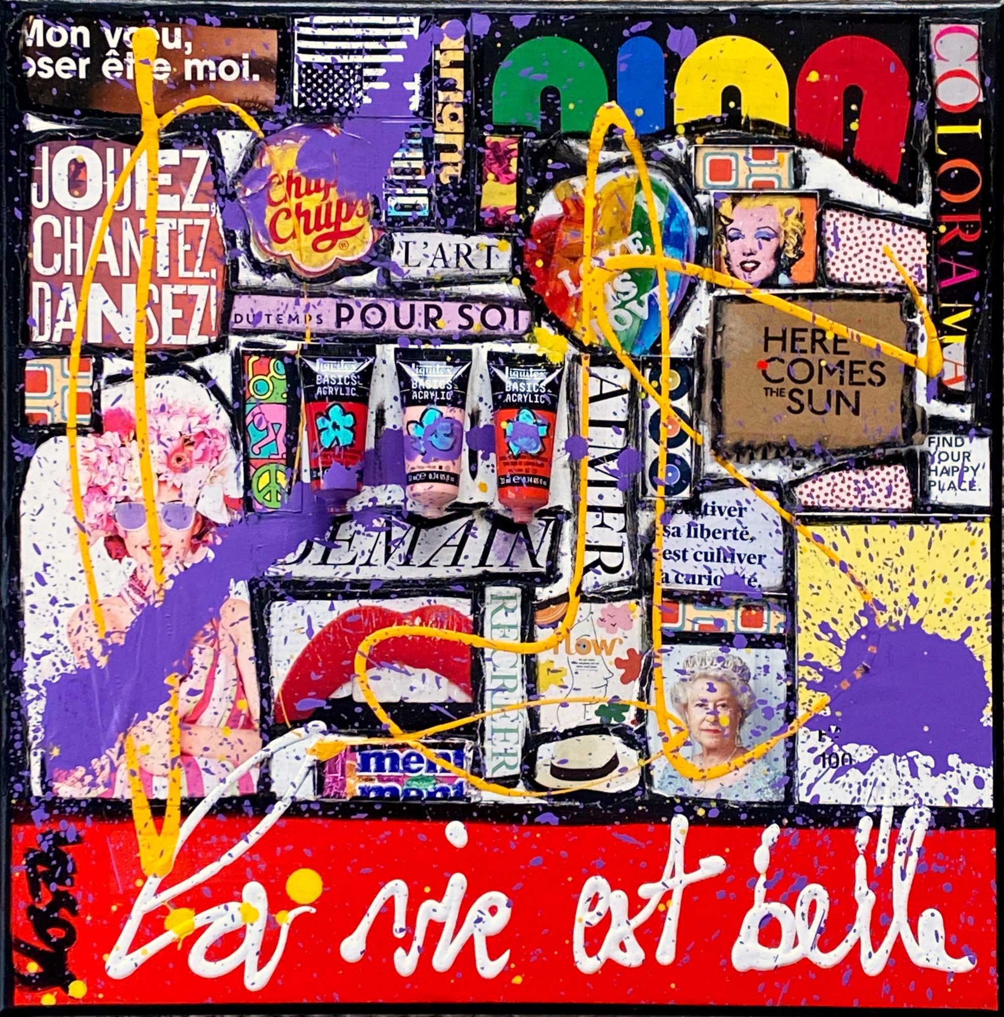La vie est belle : tableau de Sophie Costa, artiste peintre collage, coloré, la vie est belle Tableau Contemporain, La vie est belle. Sophie Costa, artiste peintre.