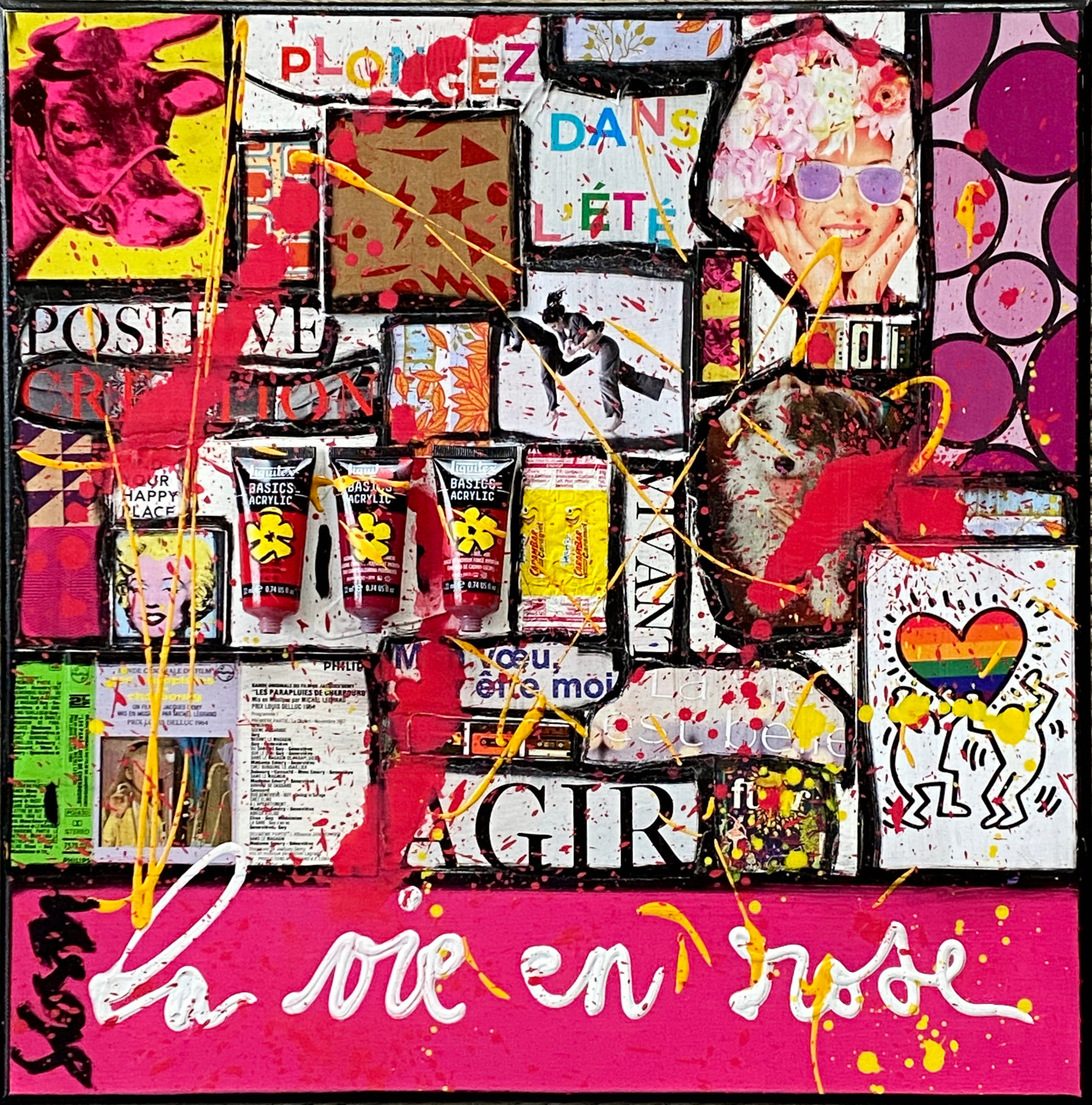 La vie en rose : tableau de Sophie Costa, artiste peintre collage, coloré, la vie en rose Tableau Contemporain, La vie en rose. Sophie Costa, artiste peintre.