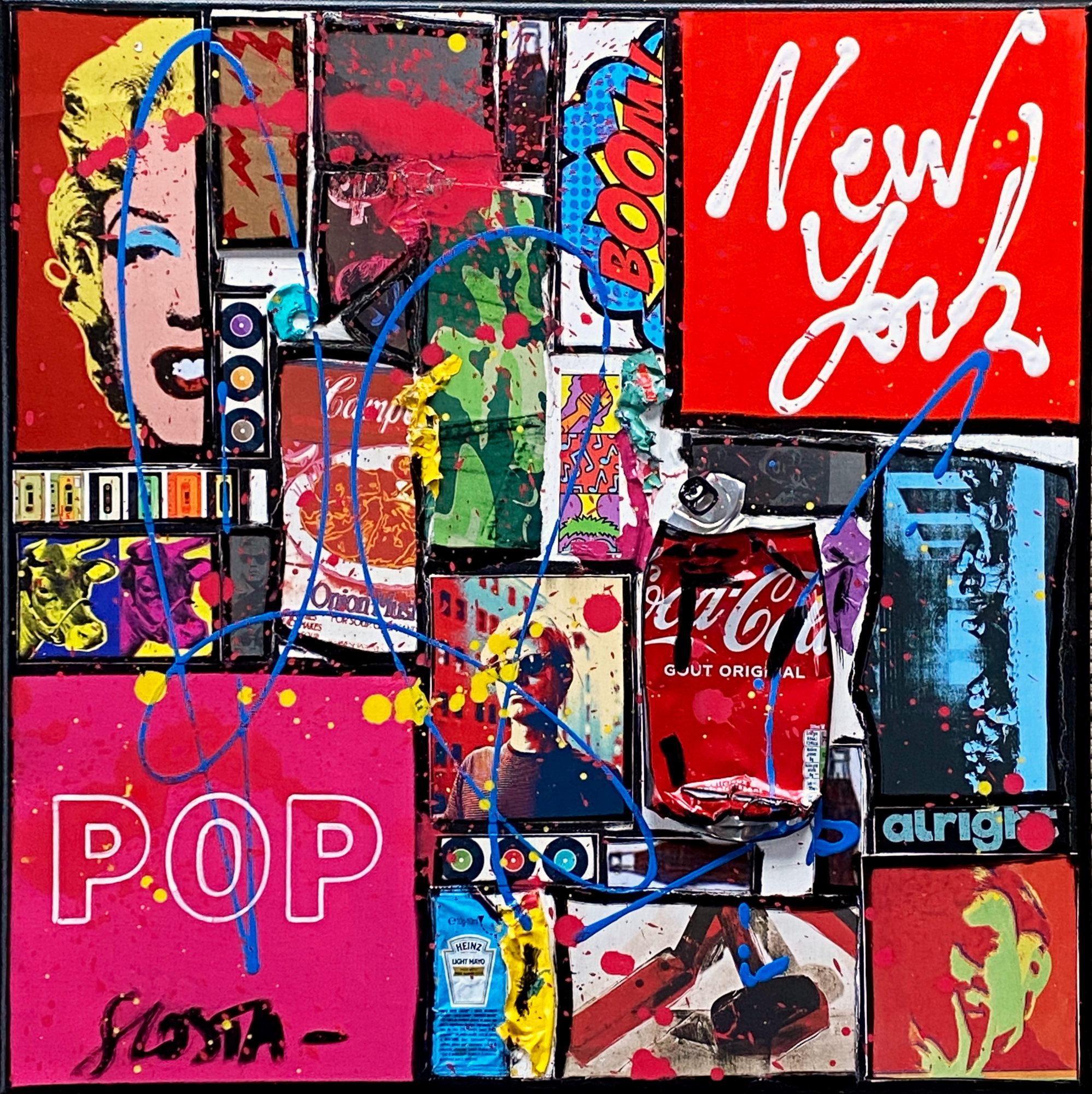 collage, multicolore, enjoy Tableau Contemporain, POP NY (rouge). Sophie Costa, artiste peintre.