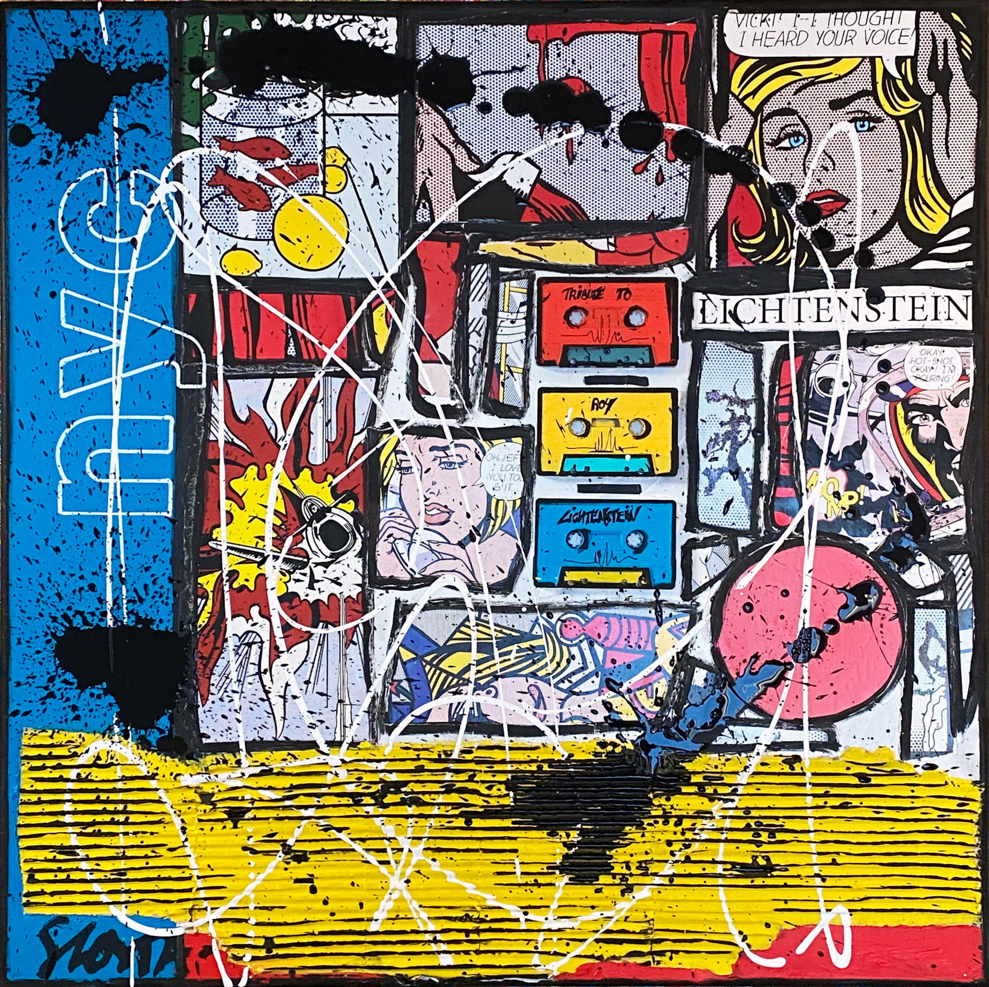 Tribute to Roy Lichtenstein : tableau de Sophie Costa, artiste peintre collage, roy lichtenstein Tableau Contemporain, Tribute to Roy Lichtenstein. Sophie Costa, artiste peintre.