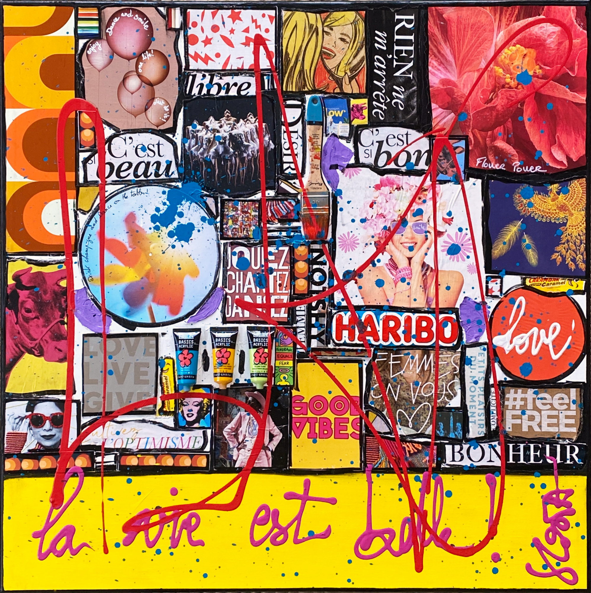 La vie est belle ! : tableau de Sophie Costa, artiste peintre collage, la vie est belle Tableau Contemporain, La vie est belle !. Sophie Costa, artiste peintre.