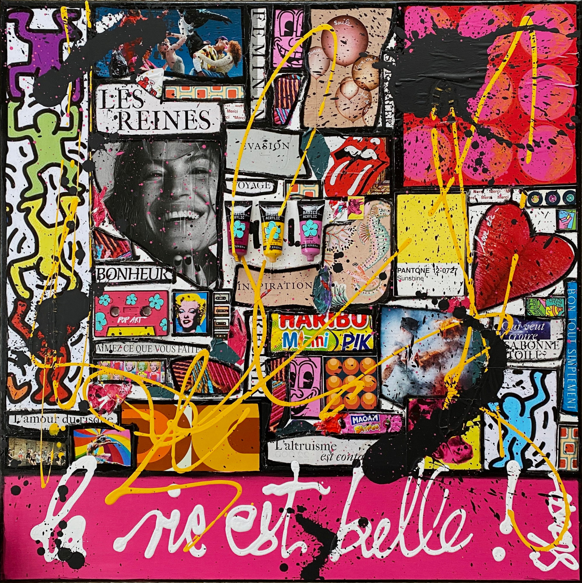 la vie est belle, collage, multicolore Tableau Contemporain, La vie est belle !. Sophie Costa, artiste peintre.