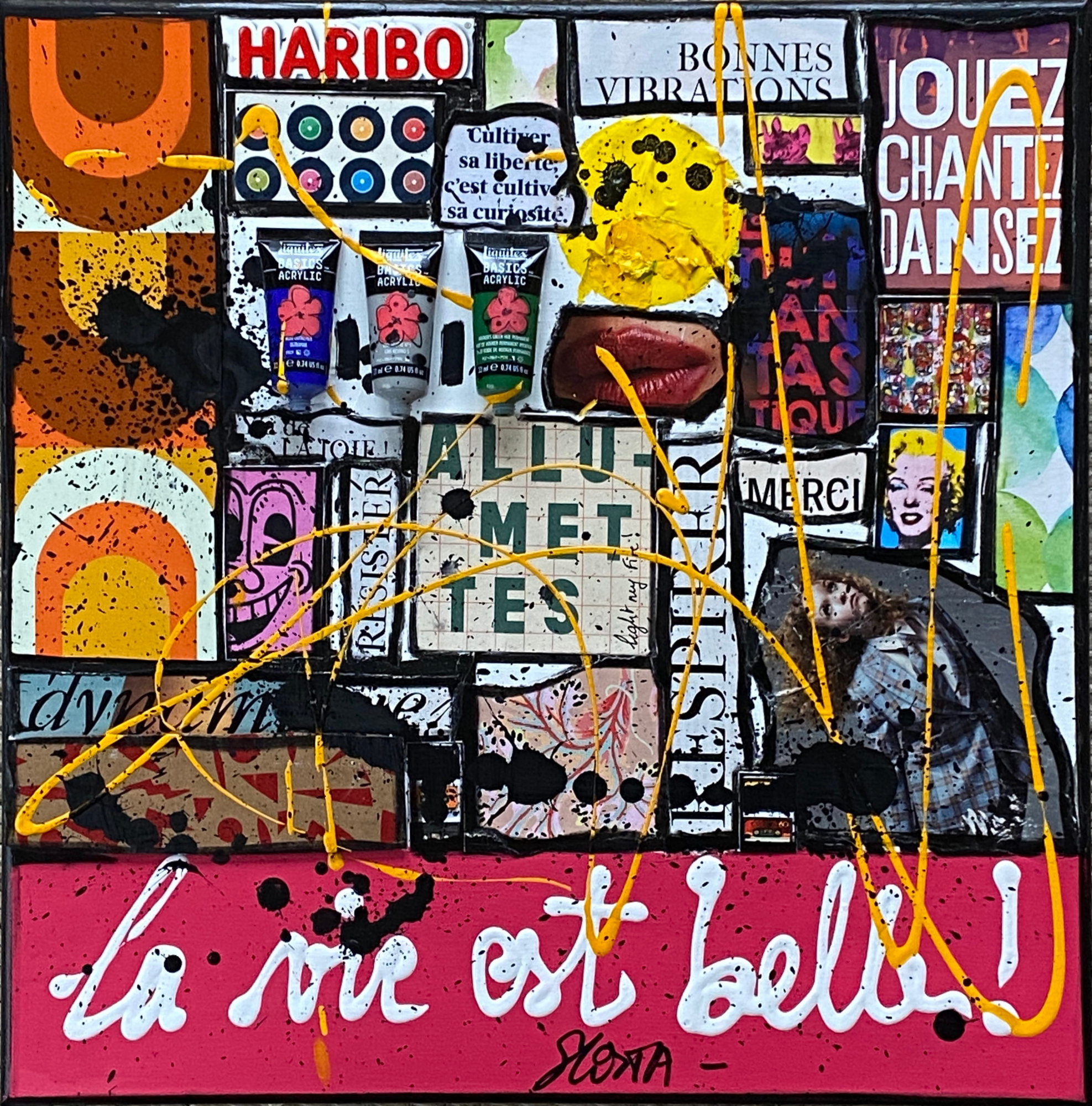 La vie est belle ! : tableau de Sophie Costa, artiste peintre collage, multicolore, la vie est belle Tableau Contemporain, La vie est belle !. Sophie Costa, artiste peintre.