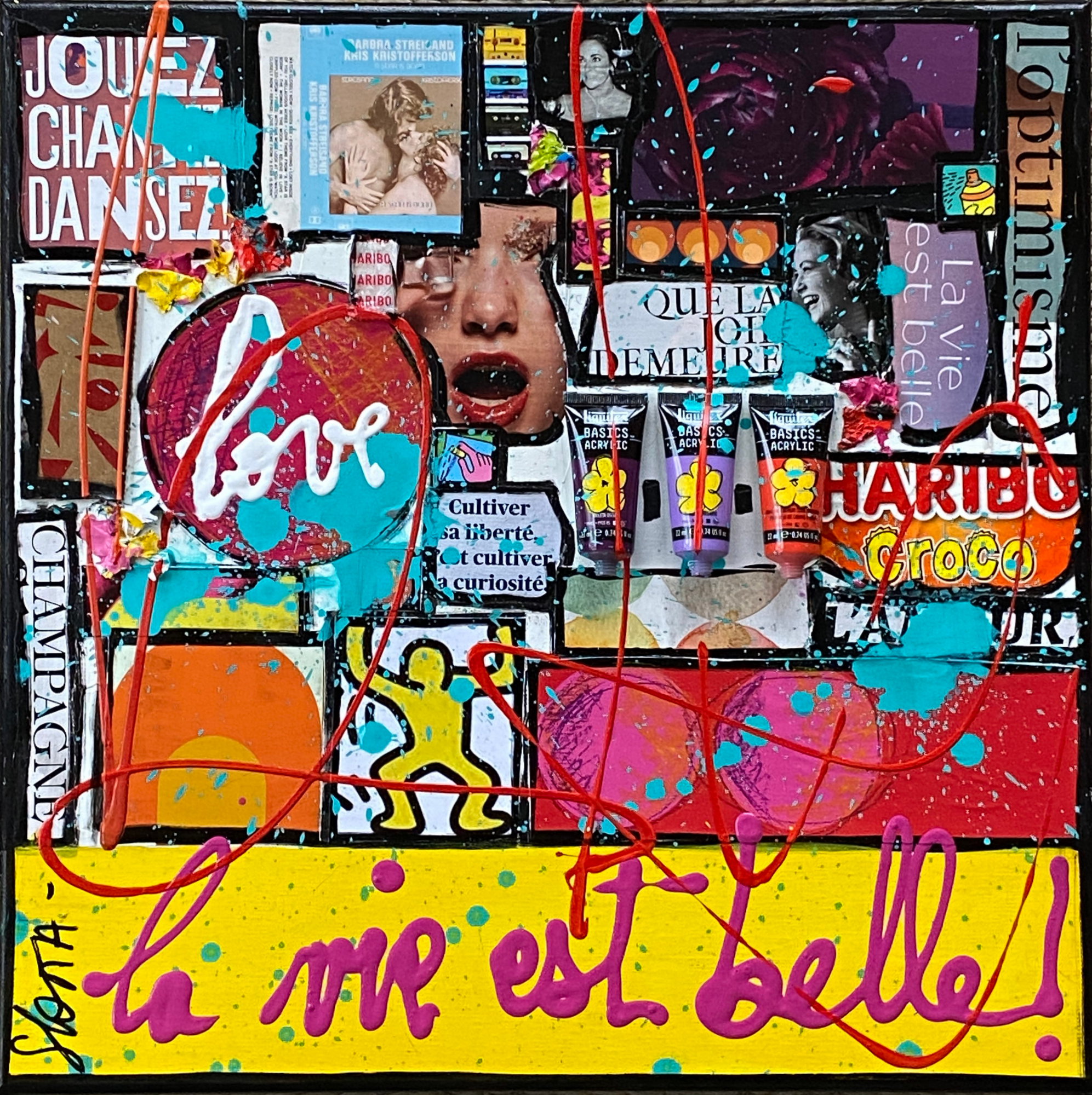 collage, la vie est belle, multicolore Tableau Contemporain, La vie est belle !. Sophie Costa, artiste peintre.