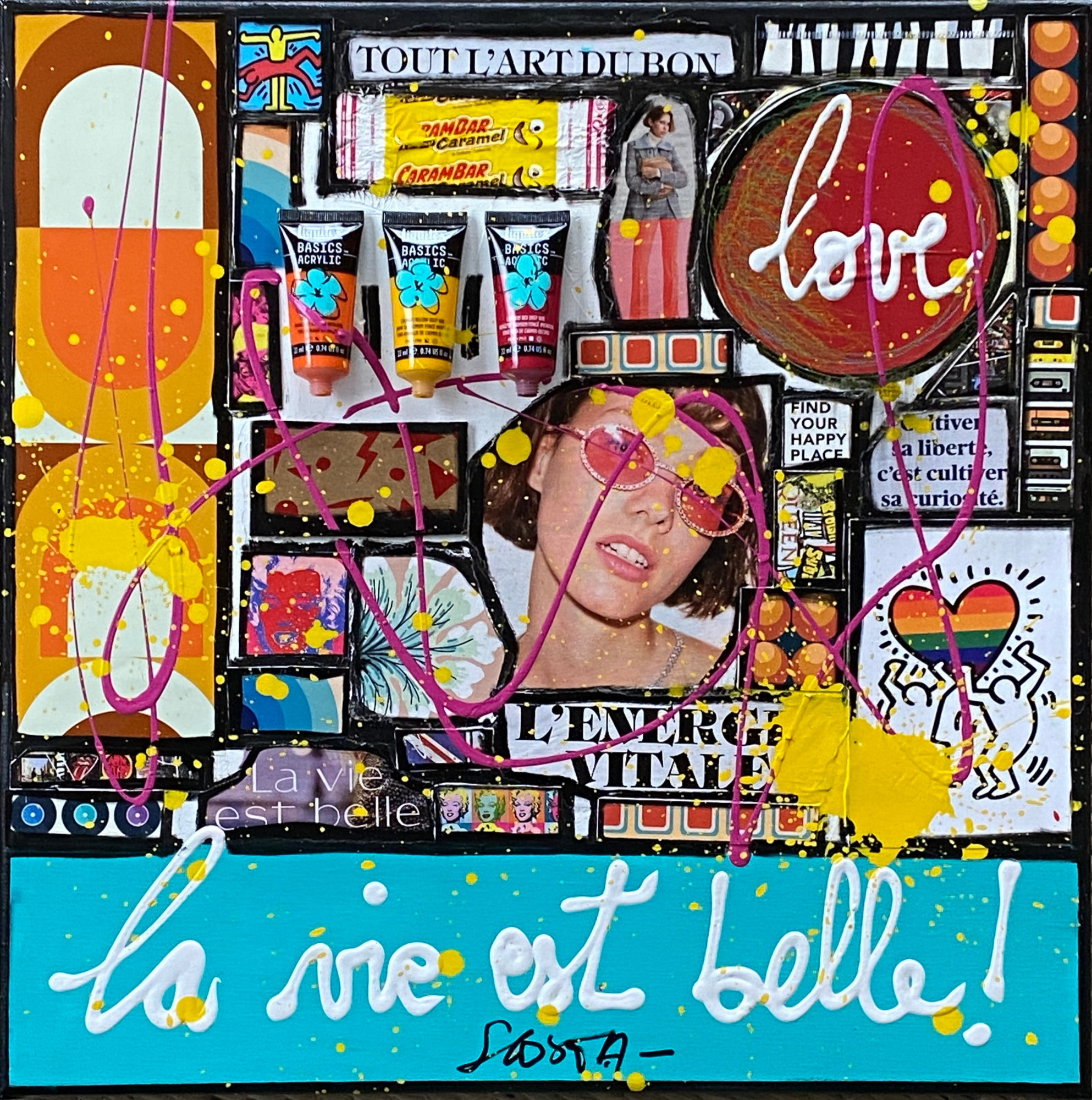 La vie est belle ! : tableau de Sophie Costa, artiste peintre collage, multicolore, la vie est belle Tableau Contemporain, La vie est belle !. Sophie Costa, artiste peintre.