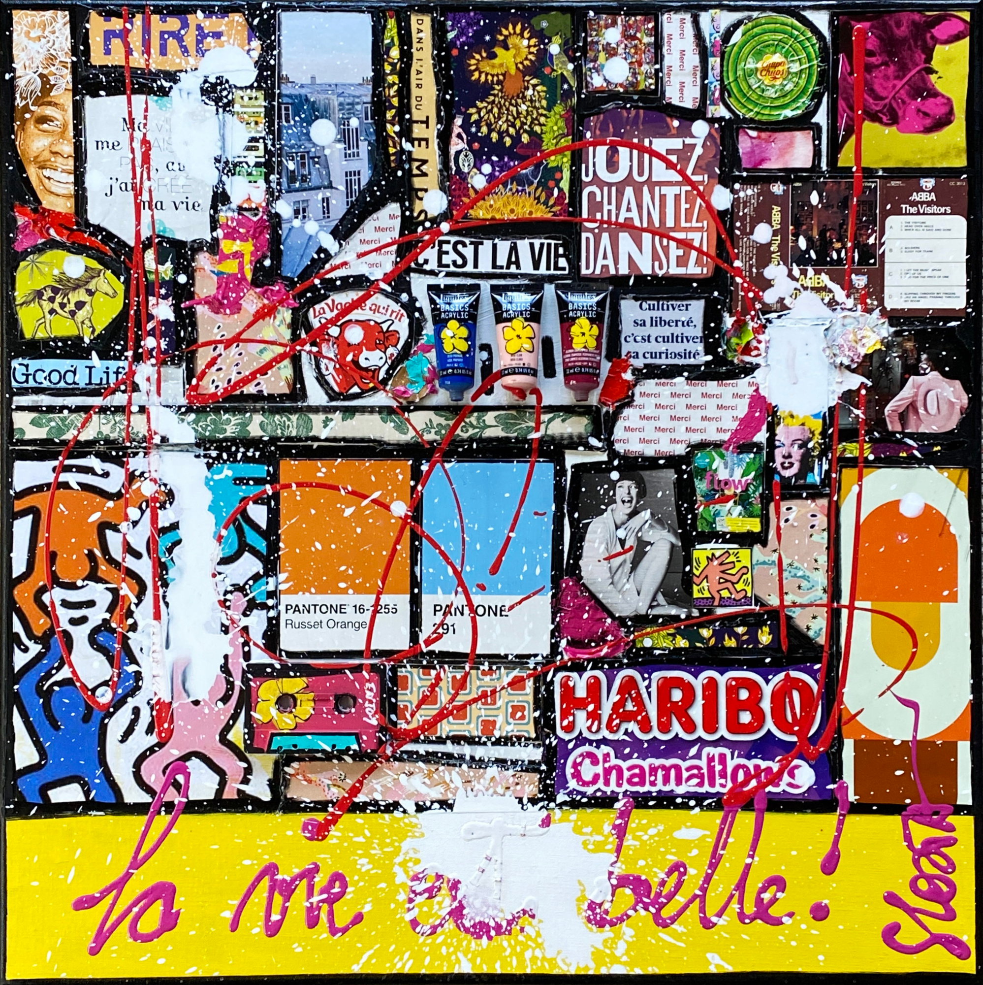 La vie est belle ! : tableau de Sophie Costa, artiste peintre la vie est belle, collage Tableau Contemporain, La vie est belle !. Sophie Costa, artiste peintre.