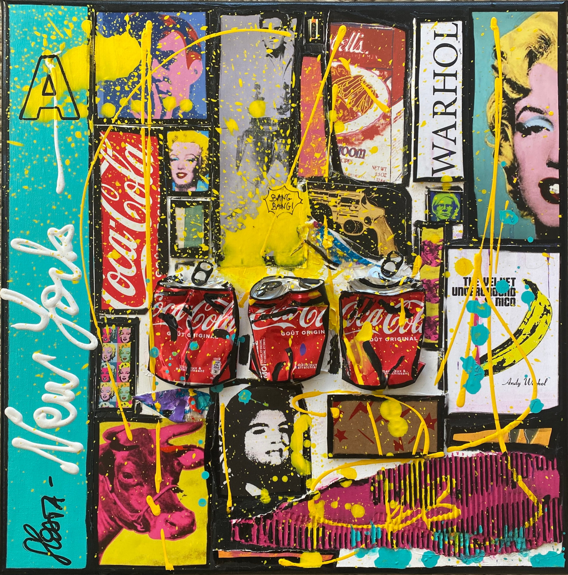 A comme Andy Warhol : tableau de Sophie Costa, artiste peintre collage, multicolore,andy warhol Tableau Contemporain, A comme Andy Warhol. Sophie Costa, artiste peintre.