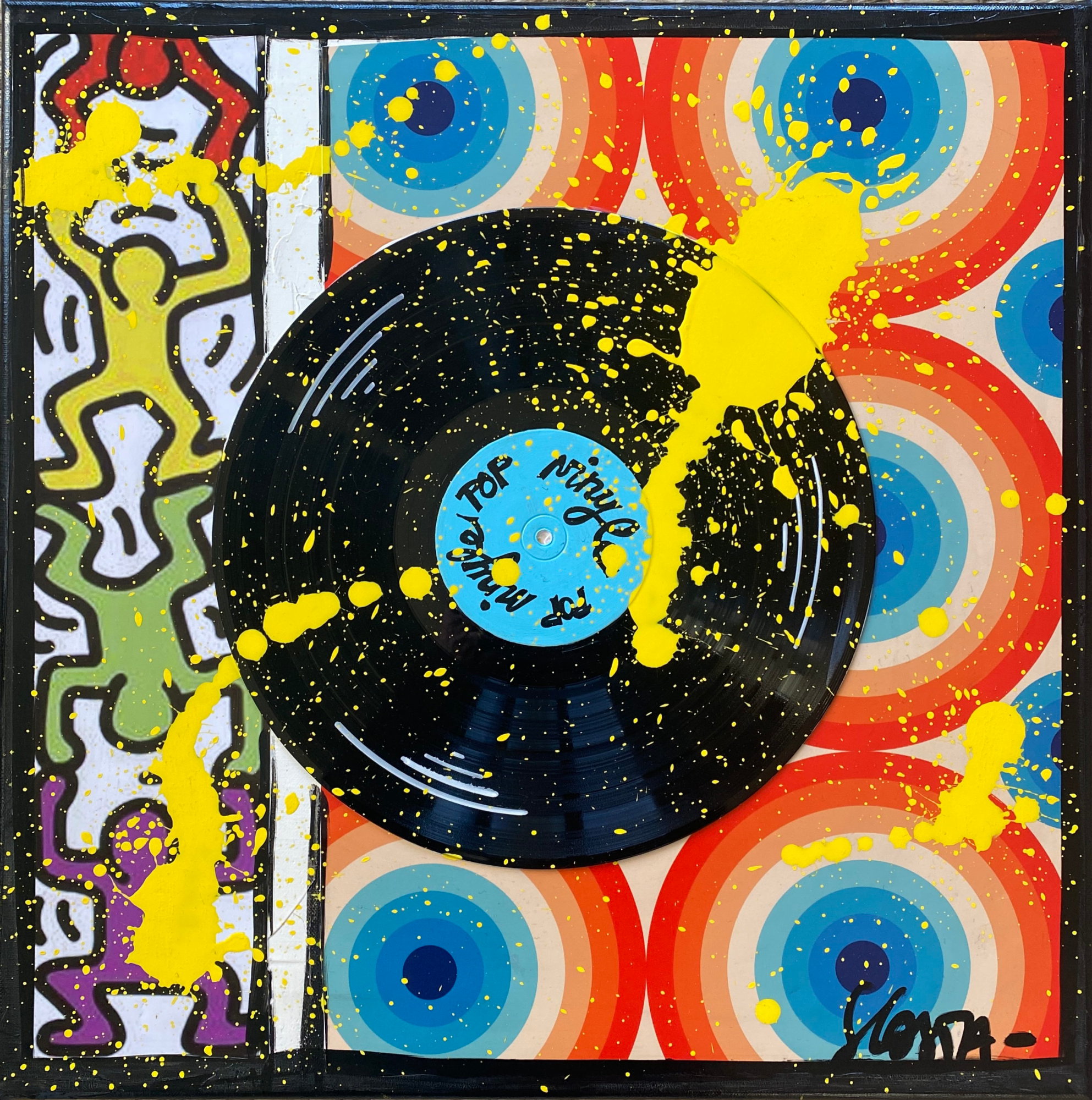 collage, multicolore, vinyle, pop art Tableau Contemporain, POP VINYLE. Sophie Costa, artiste peintre.