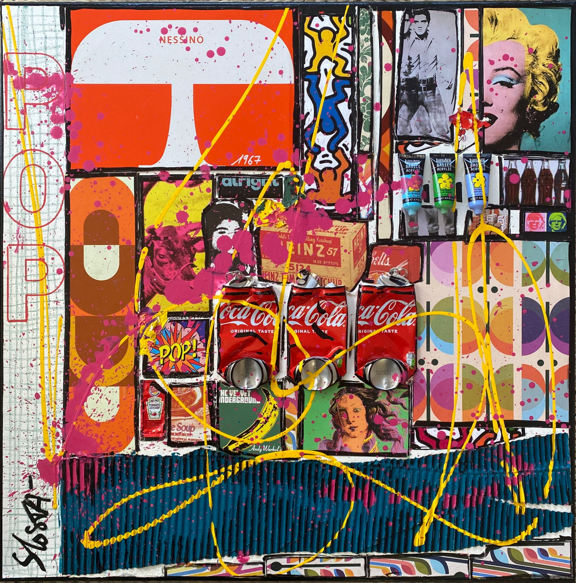 collage, pop art, multicolore Tableau Contemporain, POP STORY. Sophie Costa, artiste peintre.