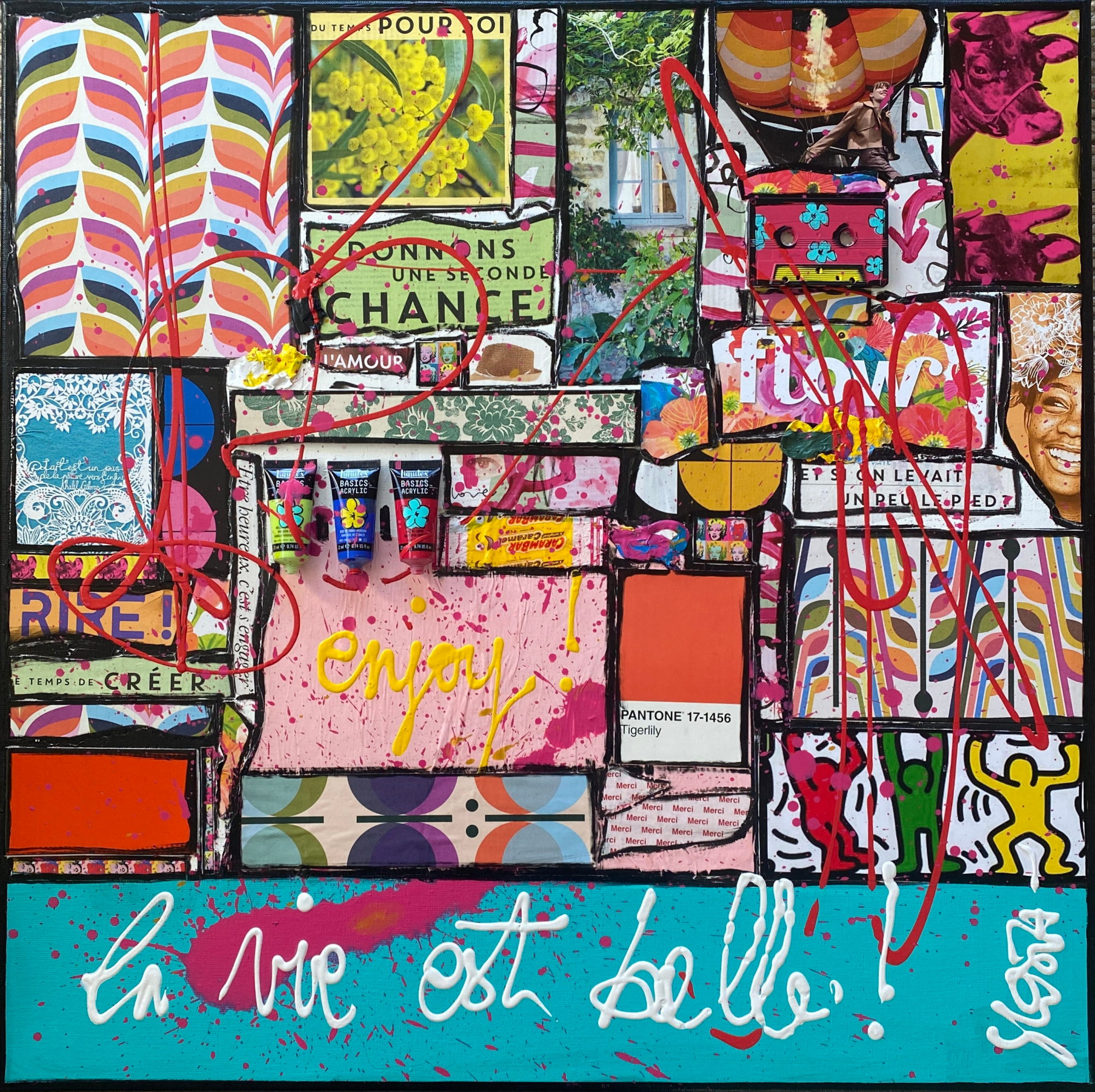collage, multicolore, la vie est belle Tableau Contemporain, La vie est belle !. Sophie Costa, artiste peintre.