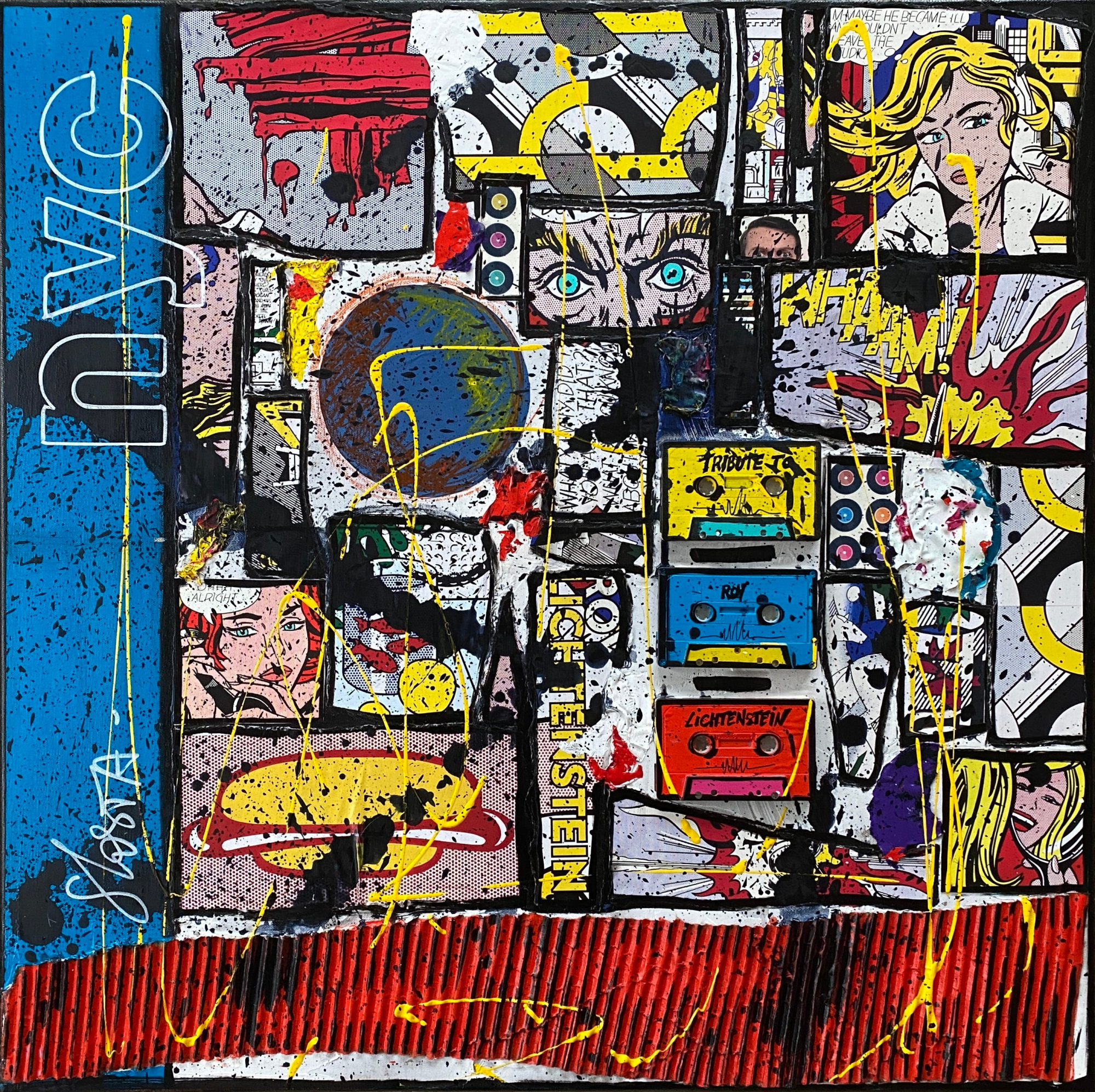 R.L, NYC : tableau de Sophie Costa, artiste peintre lichtenstein, collage Tableau Contemporain, R.L, NYC. Sophie Costa, artiste peintre.