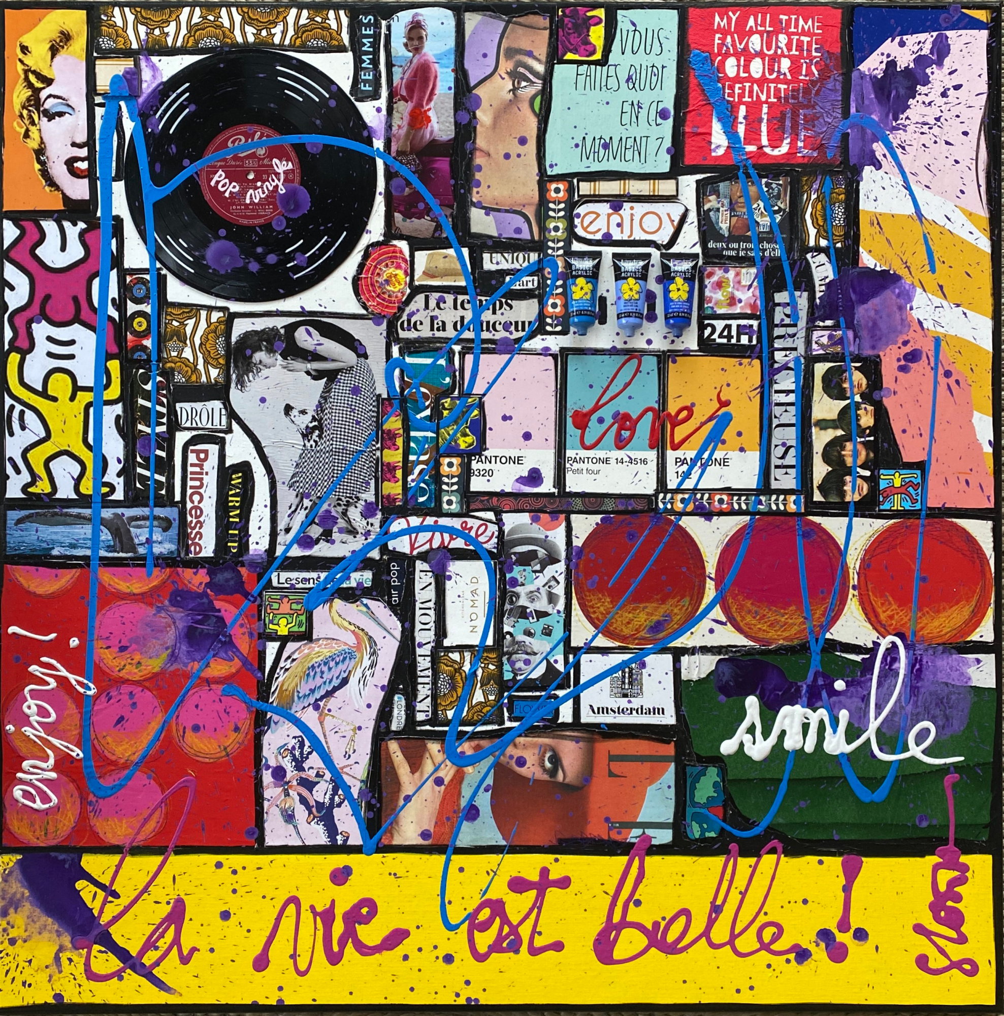 La vie est belle ! : tableau de Sophie Costa, artiste peintre collage, multicolore, la vie est belle Tableau Contemporain, La vie est belle !. Sophie Costa, artiste peintre.