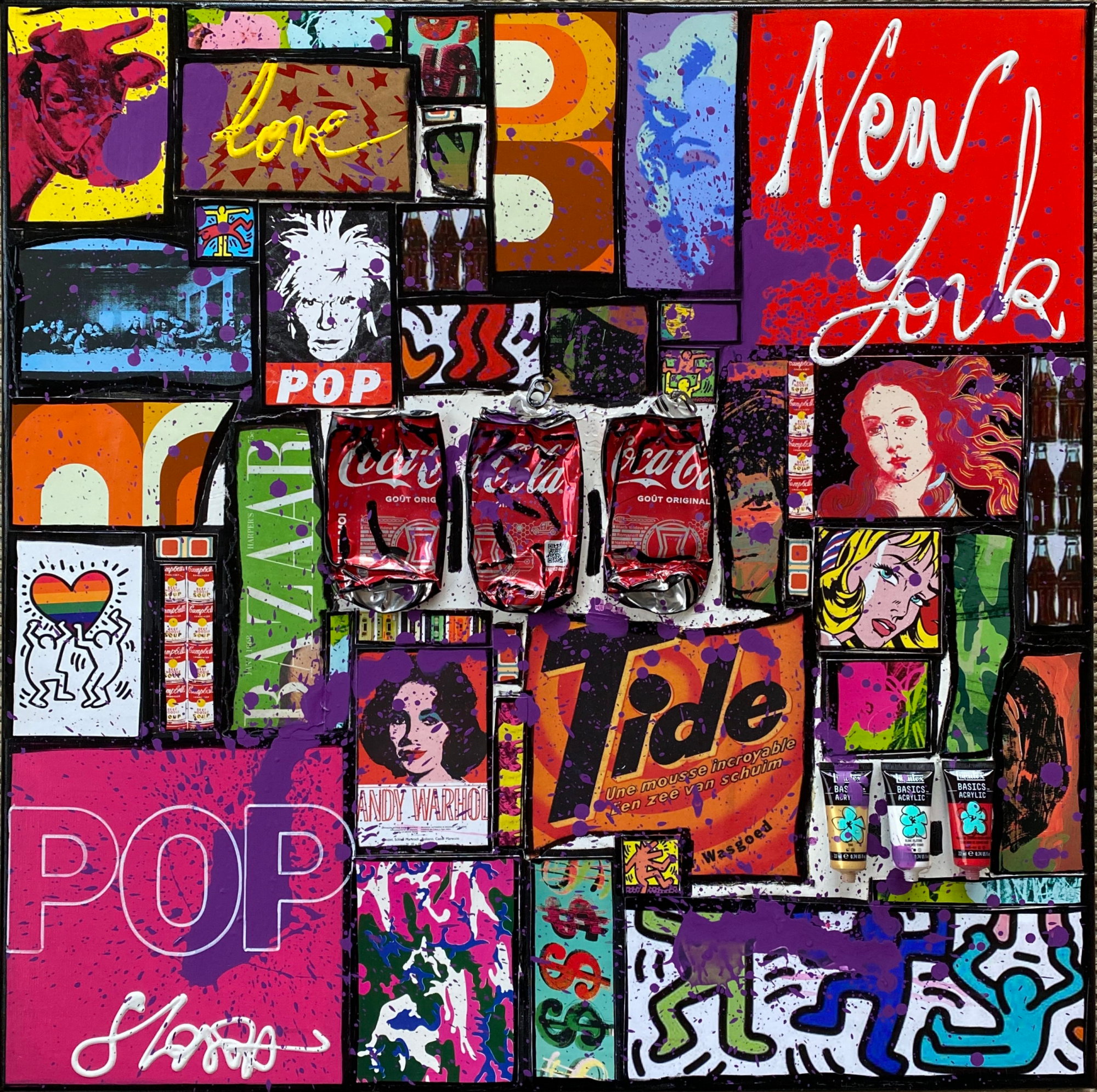 collage, pop art, multicolore Tableau Contemporain, POP NY. Sophie Costa, artiste peintre.