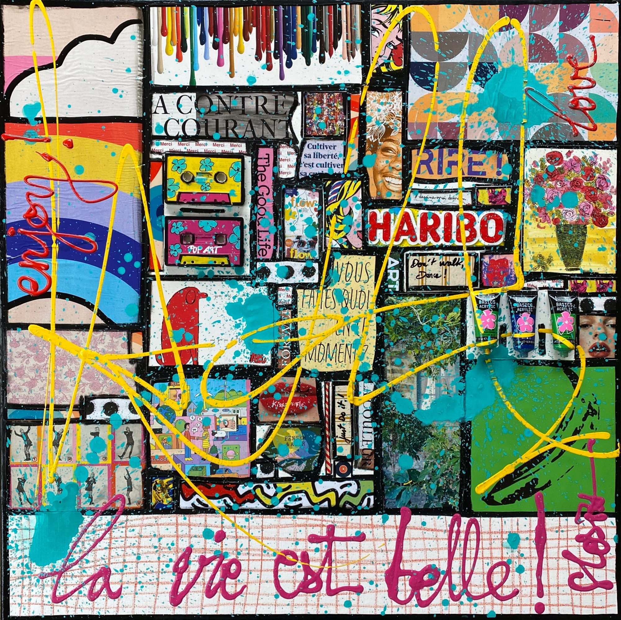 La vie est belle ! : tableau de Sophie Costa, artiste peintre collage, maulticolore, la vie est belle Tableau Contemporain, La vie est belle !. Sophie Costa, artiste peintre.