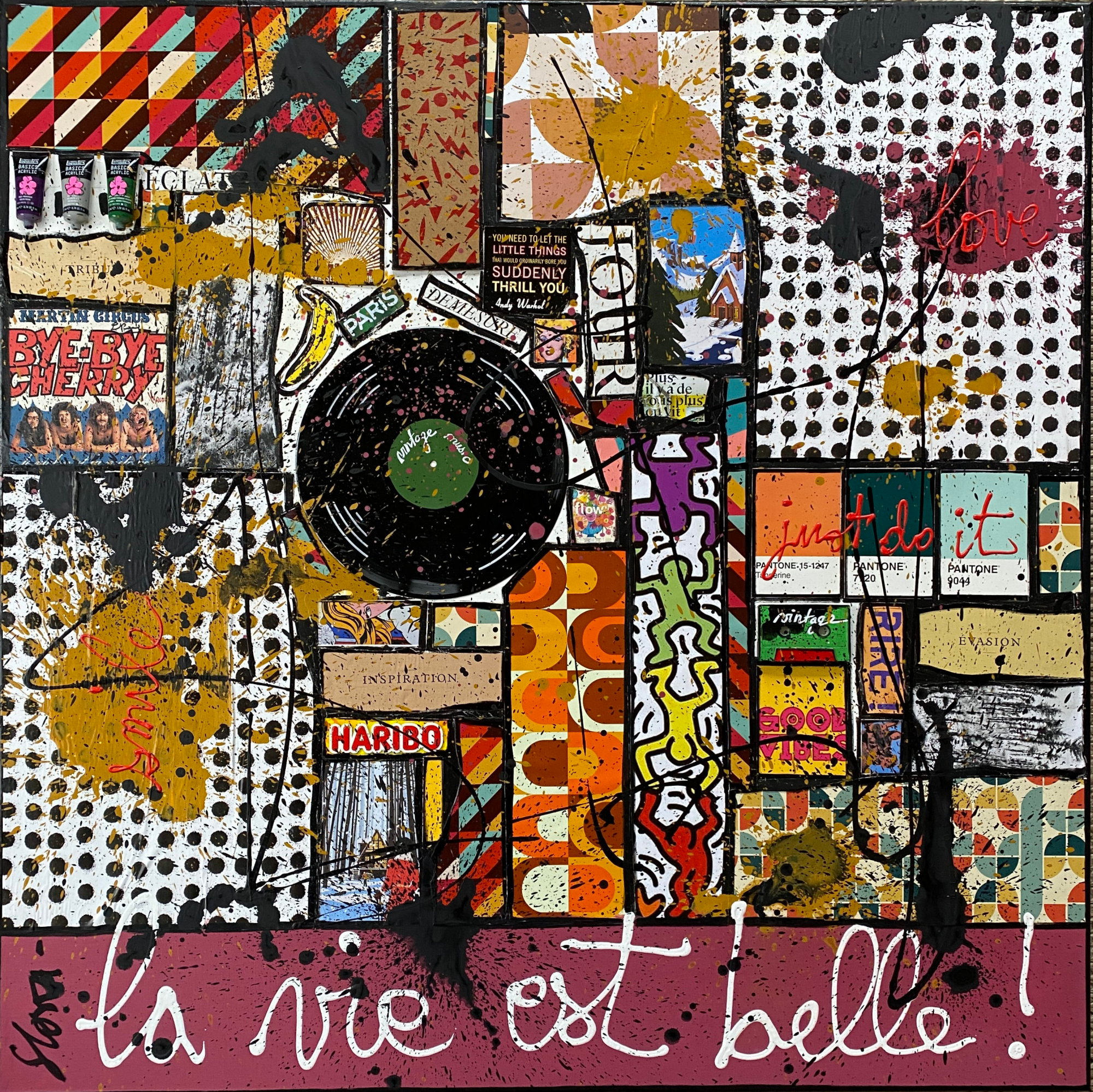 La vie est belle ! : tableau de Sophie Costa, artiste peintre collage, multicolore, la vie est belle Tableau Contemporain, La vie est belle !. Sophie Costa, artiste peintre.