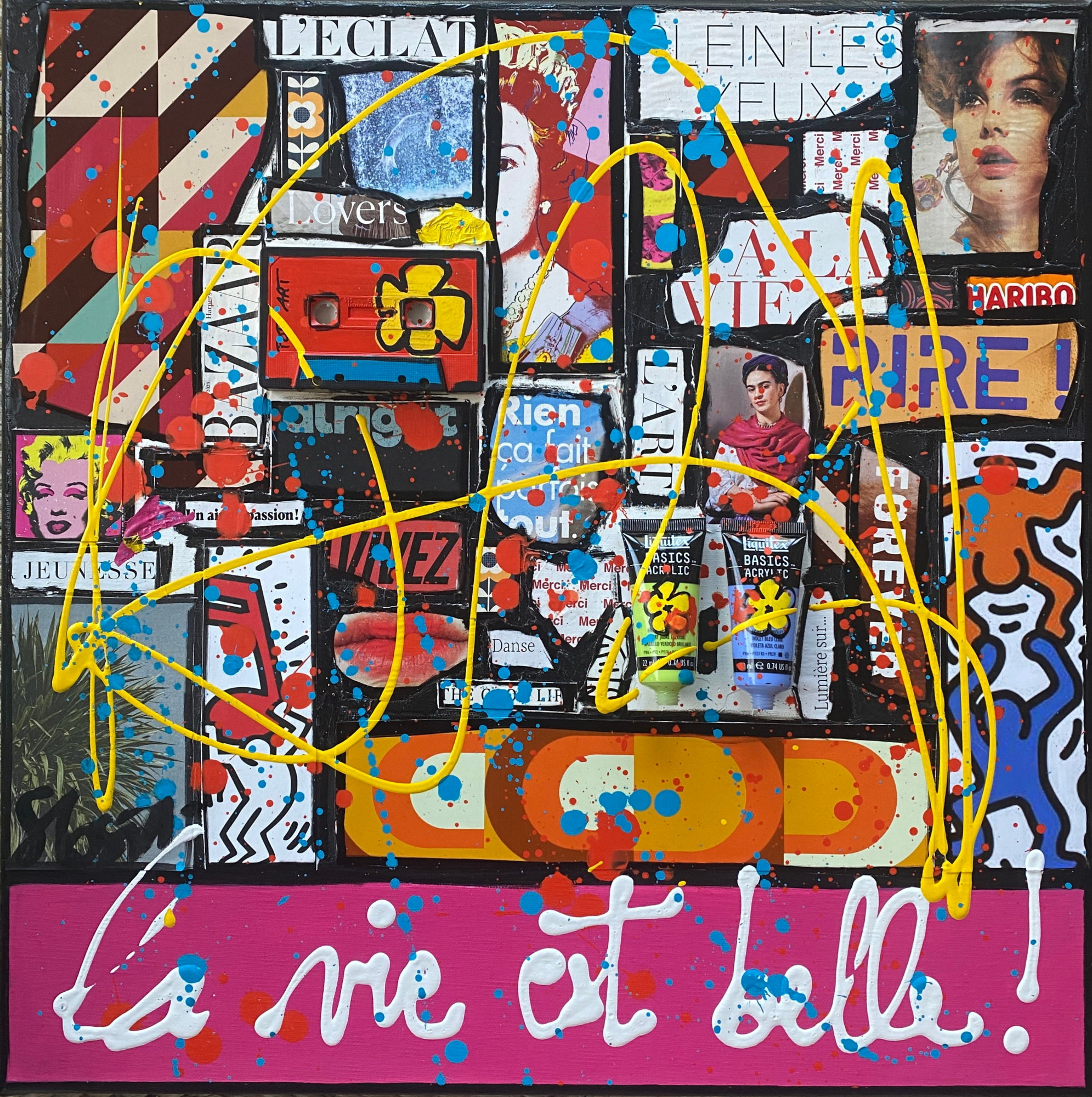 La vie est belle ! : tableau de Sophie Costa, artiste peintre collage, multicolore, la vie est belle Tableau Contemporain, La vie est belle !. Sophie Costa, artiste peintre.