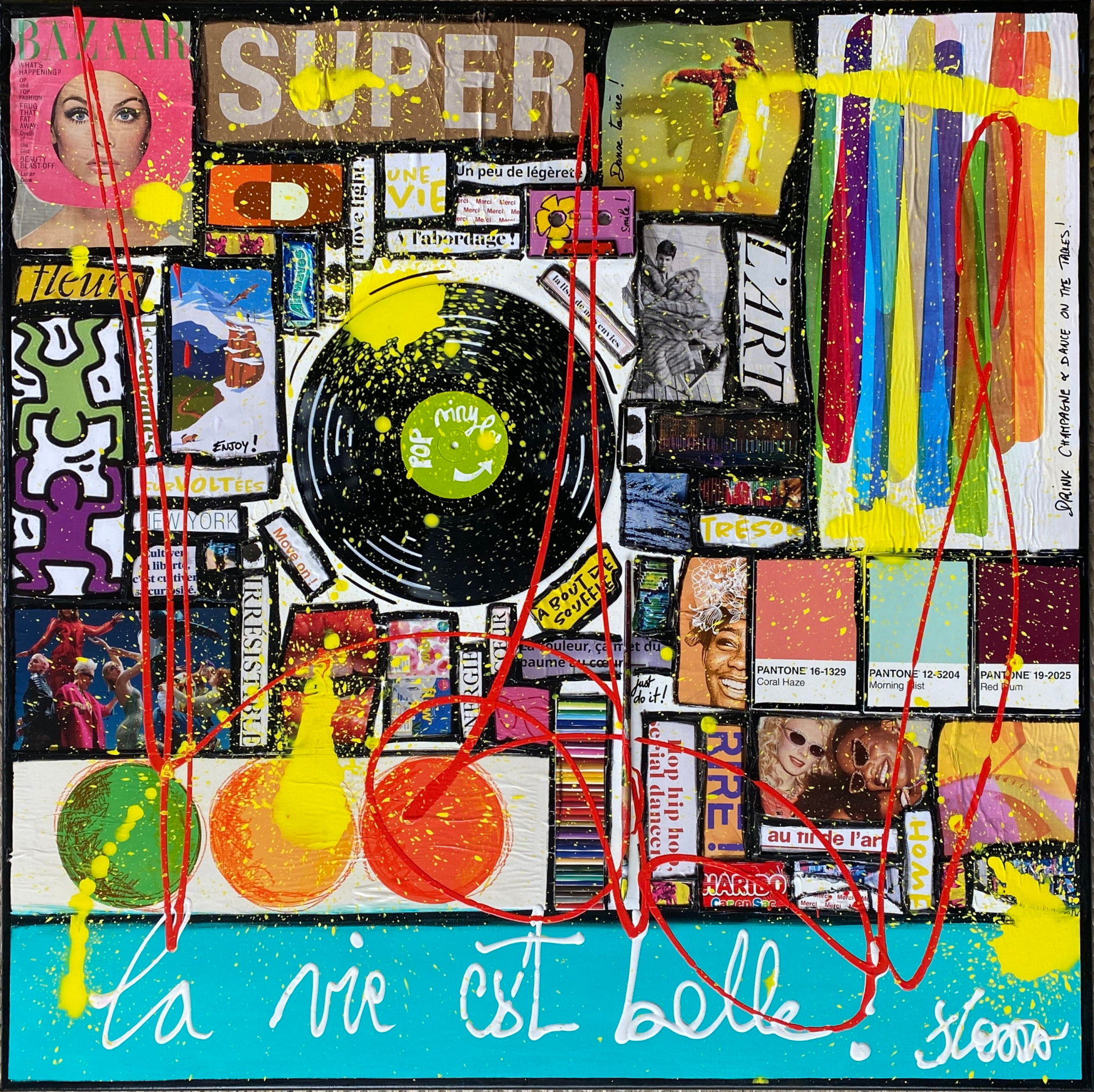 collage, maulticolore, la vie est belle Tableau Contemporain, Super, la vie est belle !. Sophie Costa, artiste peintre.