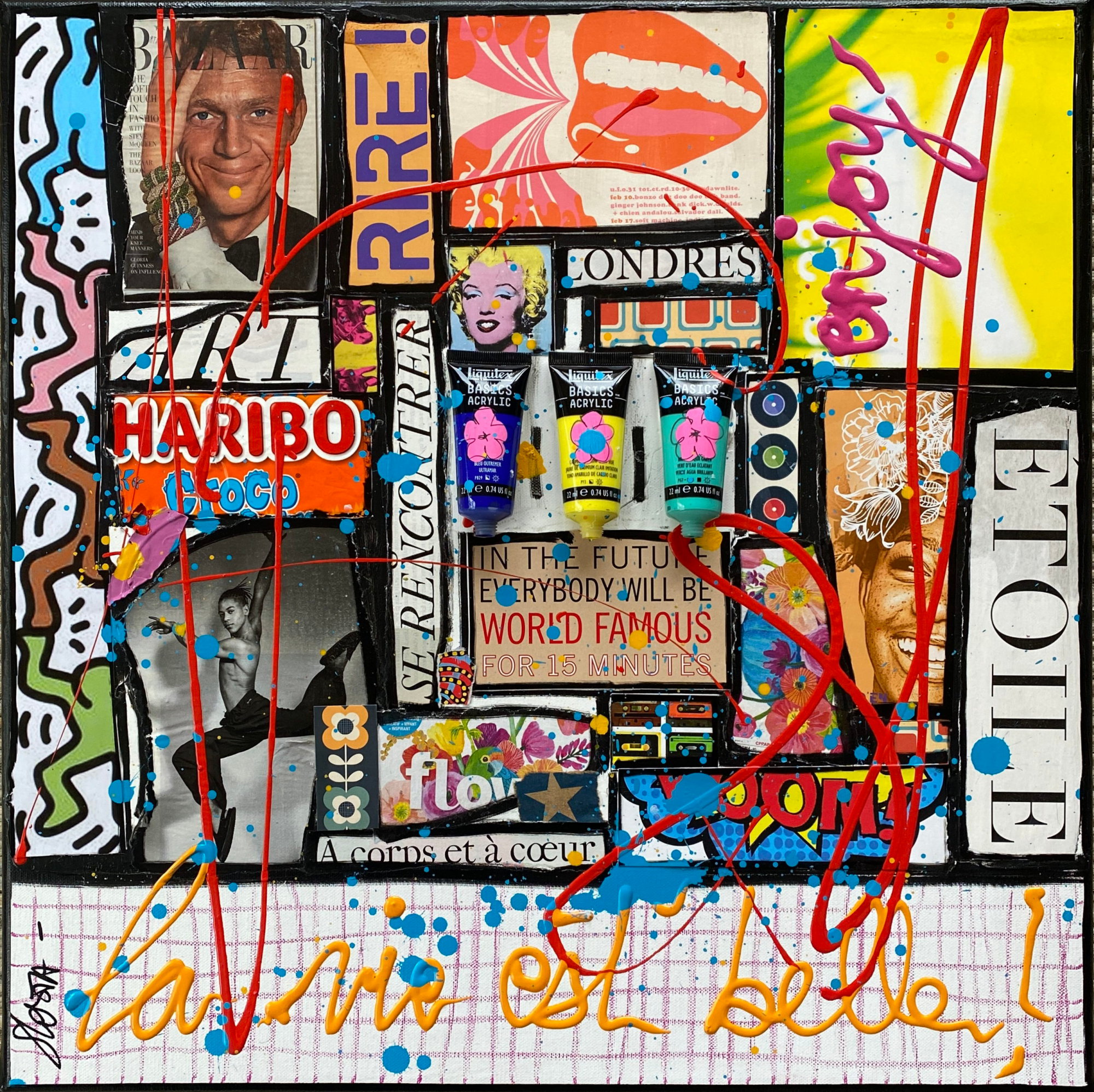 La vie est belle ! : tableau de Sophie Costa, artiste peintre collage, multicolore, la vie est belle Tableau Contemporain, La vie est belle !. Sophie Costa, artiste peintre.