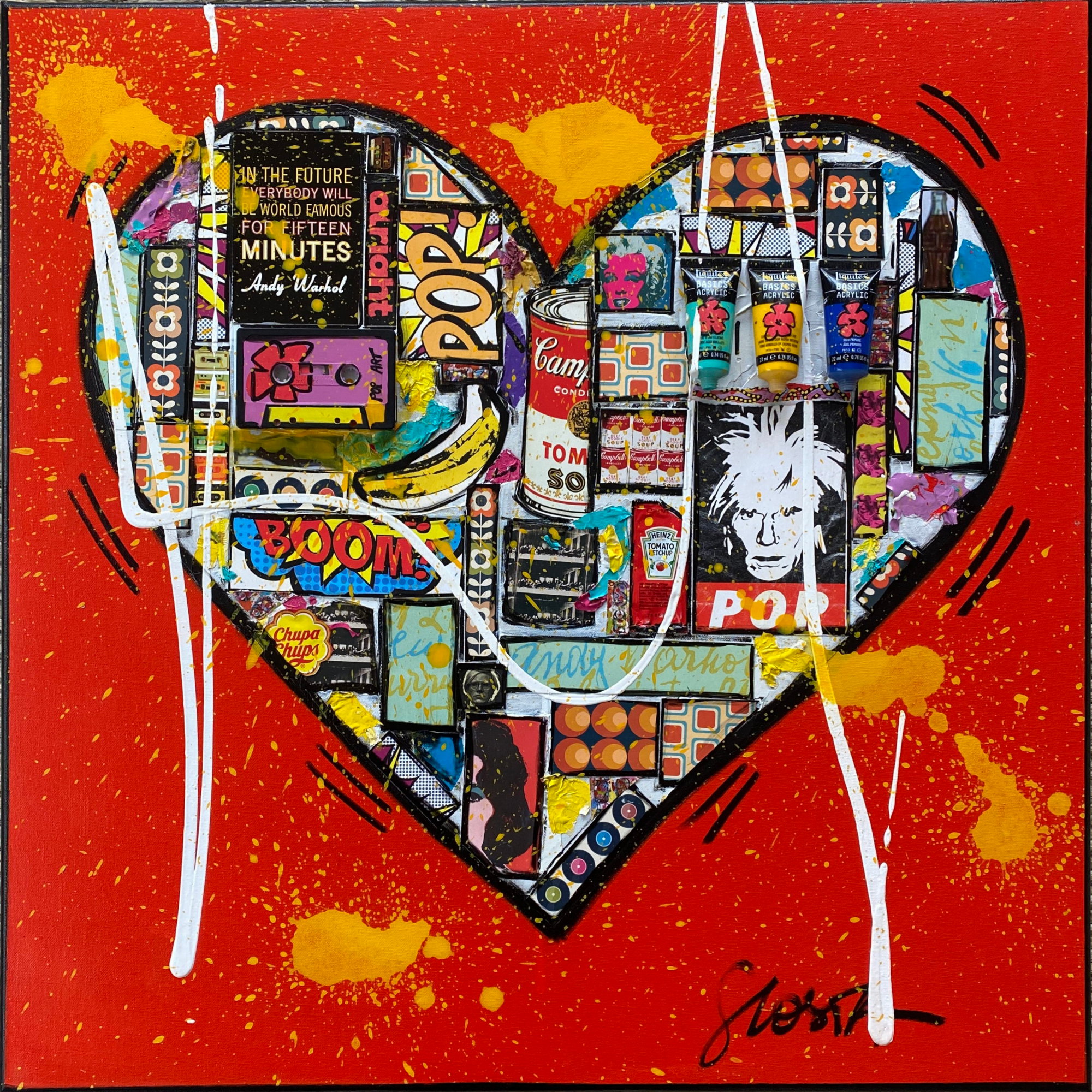 My He(ART) : tableau de Sophie Costa, artiste peintre collage, multicolore, pop art, coeur Tableau Contemporain, My He(ART). Sophie Costa, artiste peintre.