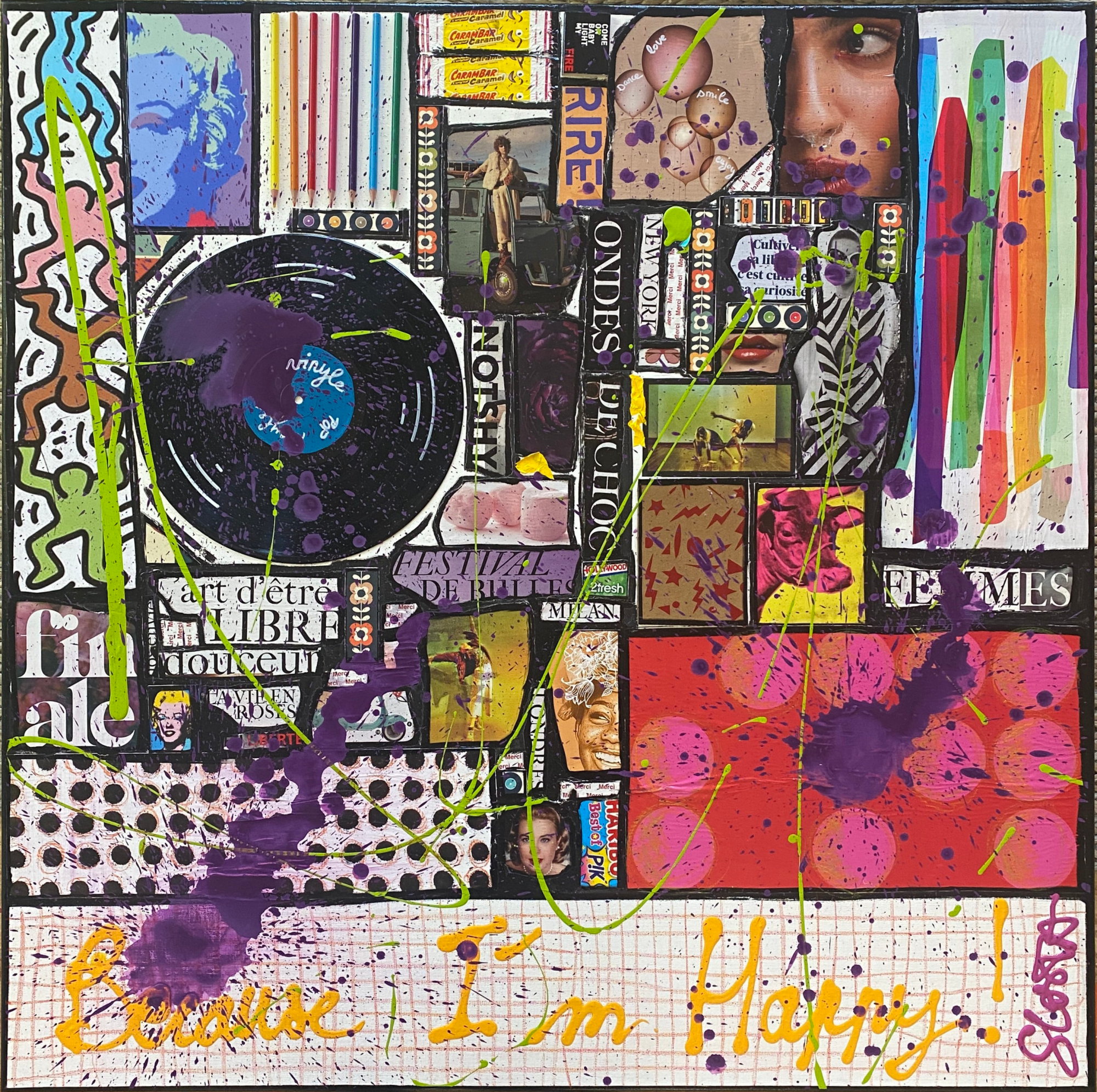 La vie est belle ! : tableau de Sophie Costa, artiste peintre collage, multicolore, la vie est belle Tableau Contemporain, La vie est belle !. Sophie Costa, artiste peintre.