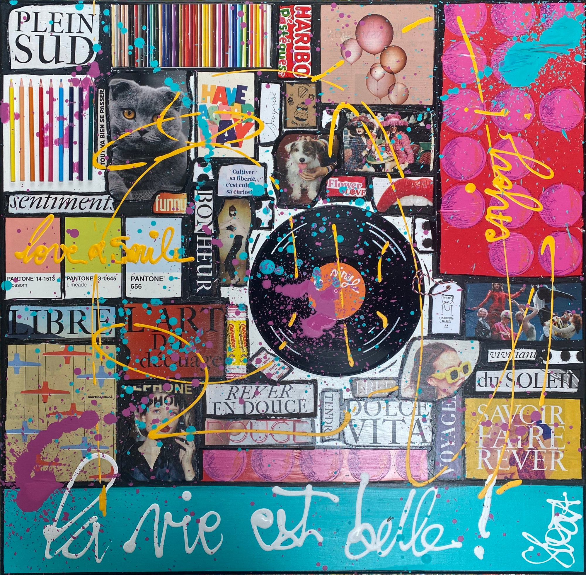 collage,multicolore, la vie est belle Tableau Contemporain, La vie est belle !. Sophie Costa, artiste peintre.
