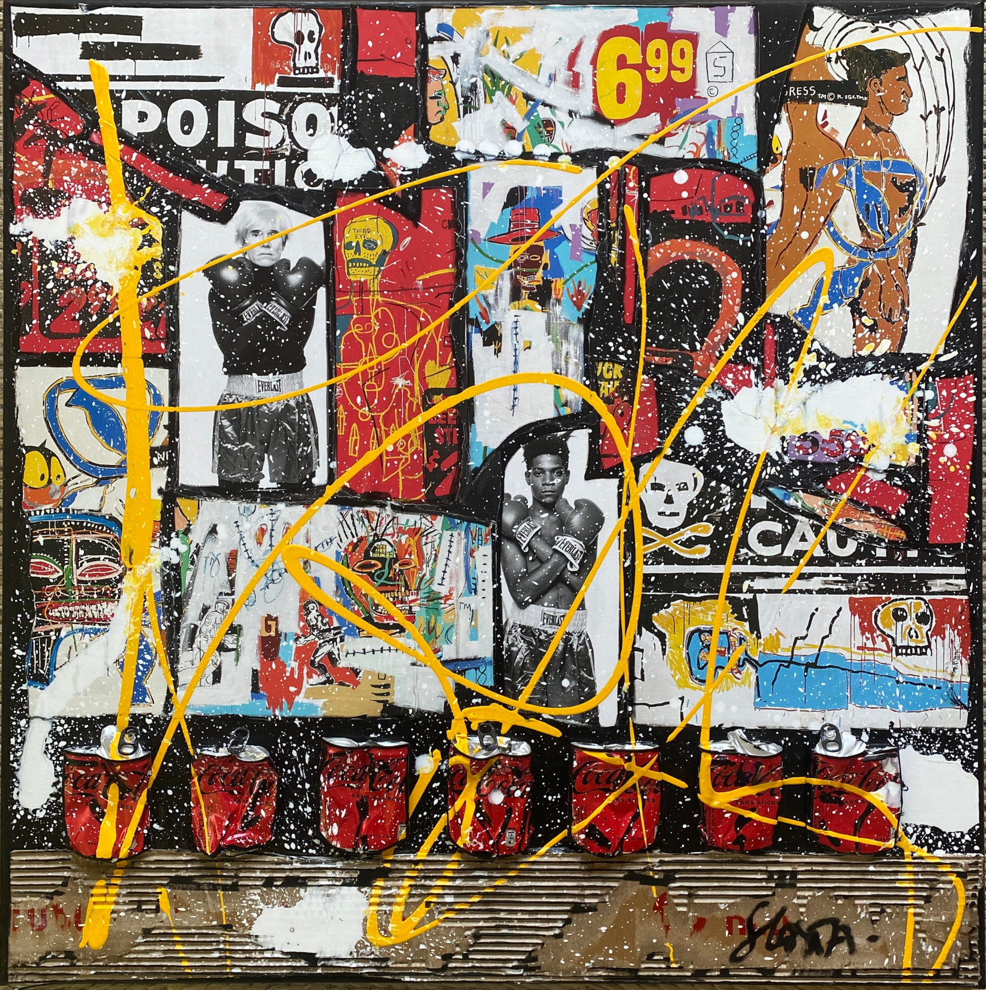 collage, multicolore, basquiat, warhol Tableau Contemporain, Basquiat vs Warhol. Sophie Costa, artiste peintre.