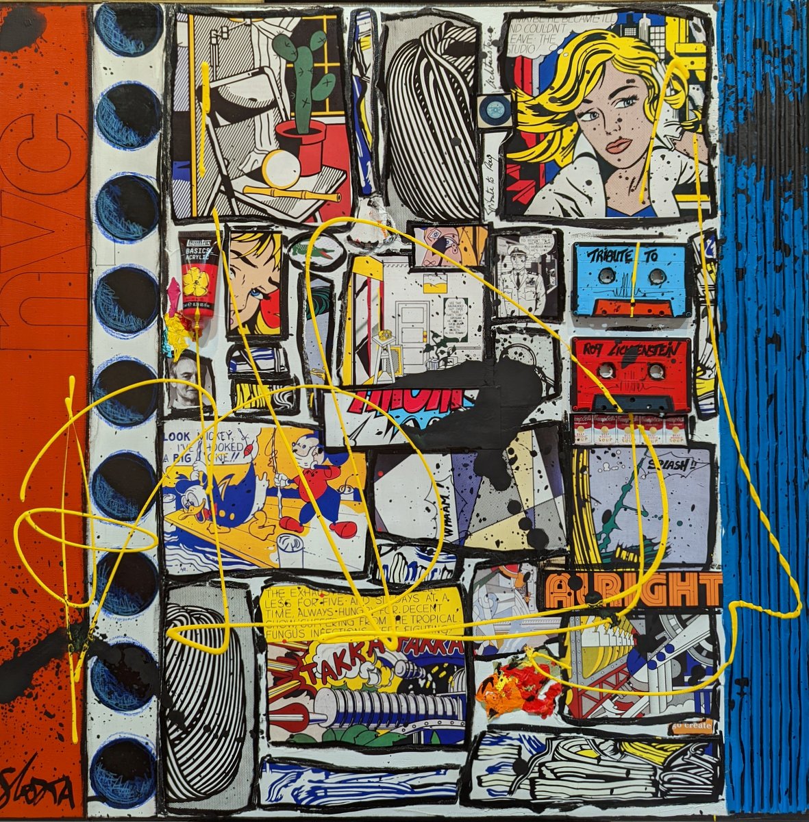ROY ATTITUDE : tableau de Sophie Costa, artiste peintre collage, roy lichtenstein Tableau Contemporain, ROY ATTITUDE. Sophie Costa, artiste peintre.