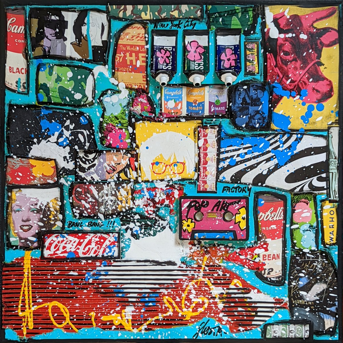 pop pop pop : tableau de Sophie Costa, artiste peintre collage, warhol Tableau Contemporain, pop pop pop. Sophie Costa, artiste peintre.