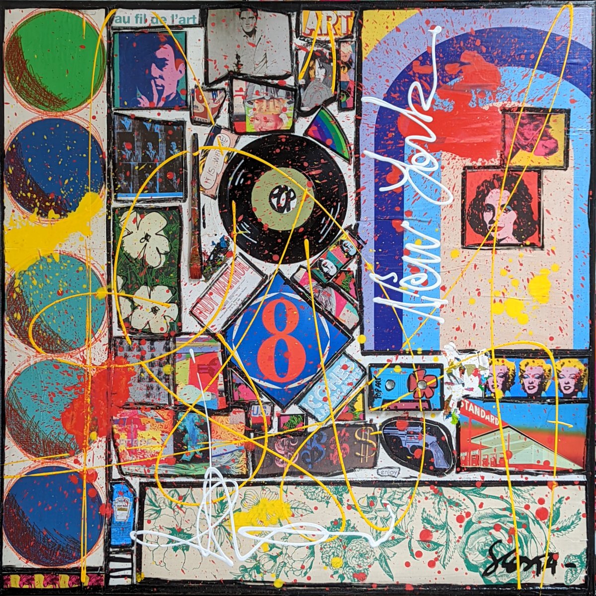 collage, pop art Tableau Contemporain, BLUE POP. Sophie Costa, artiste peintre.