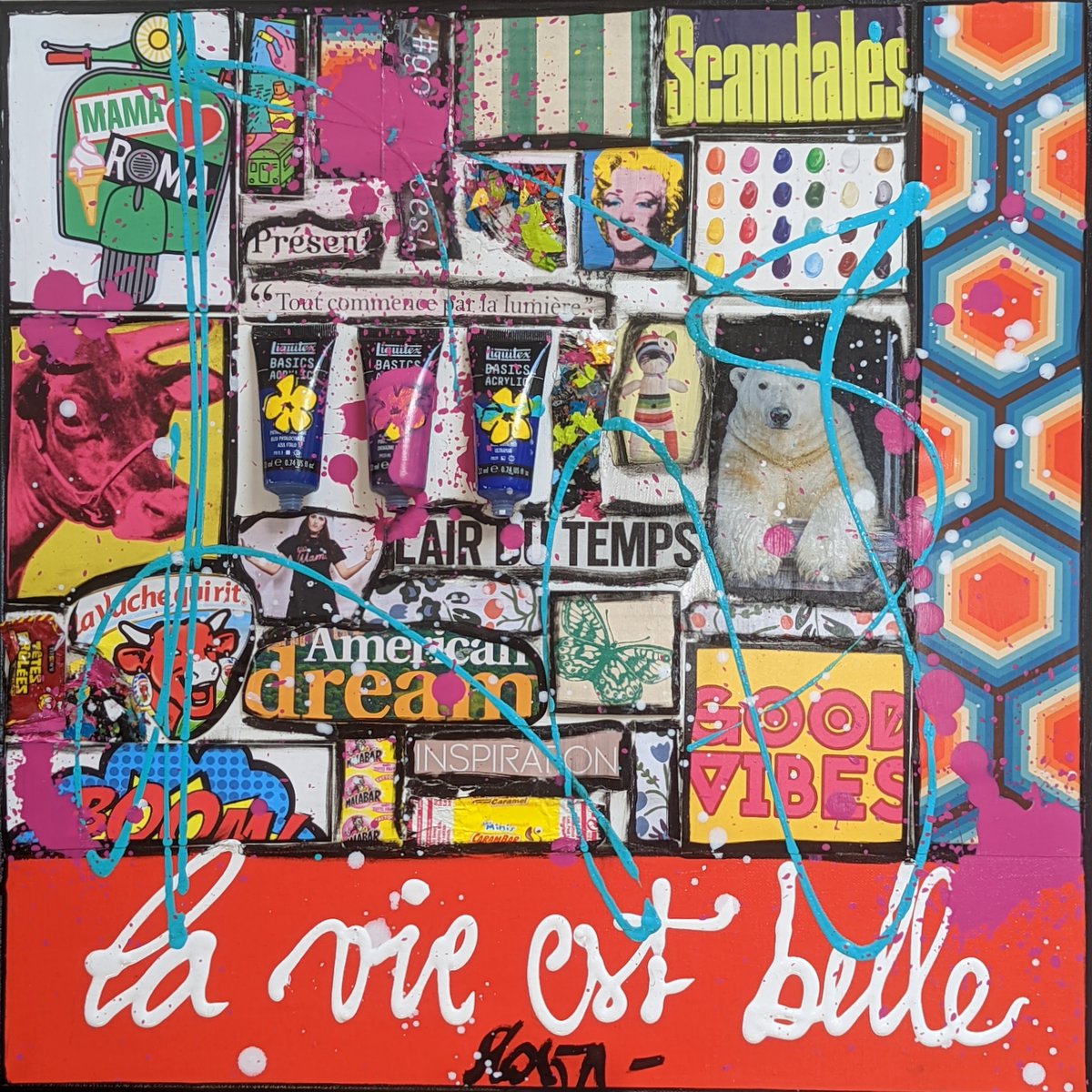 La vie est belle : tableau de Sophie Costa, artiste peintre collage, multicolore Tableau Contemporain, La vie est belle. Sophie Costa, artiste peintre.